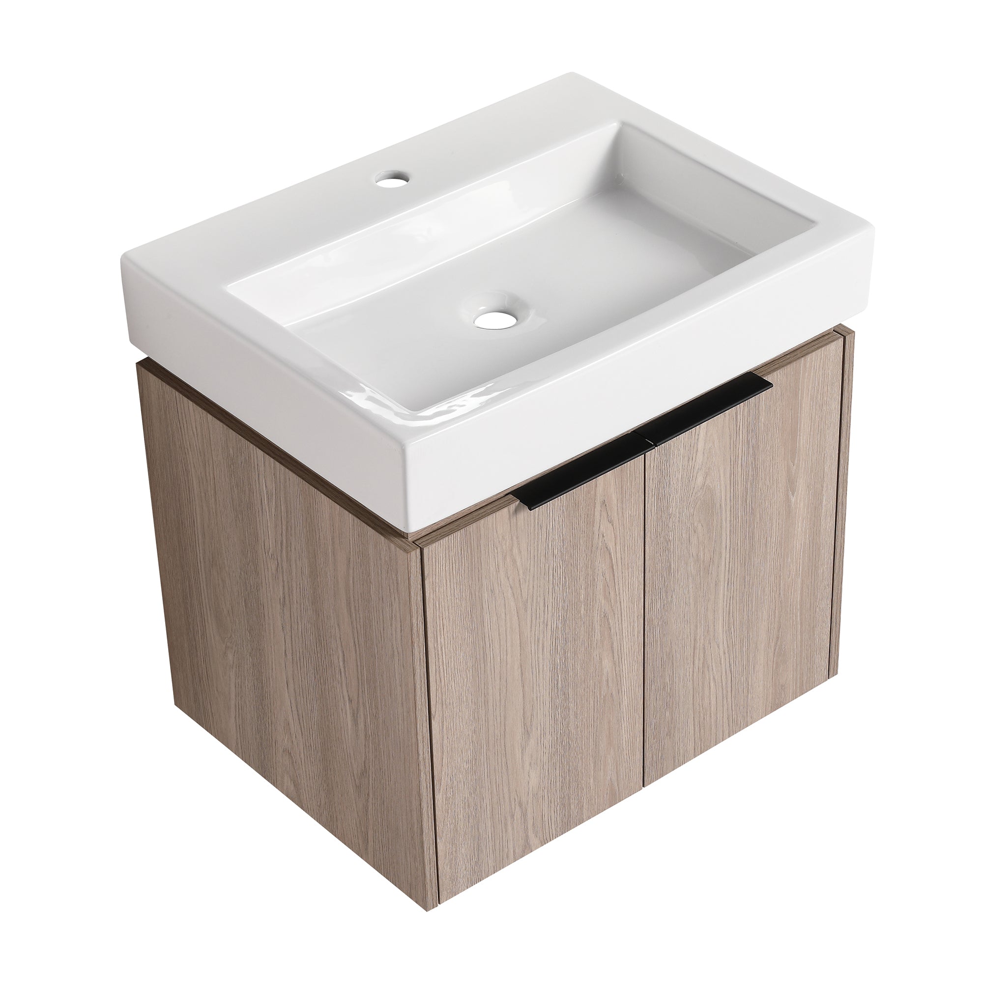 24 in. Plywood Wall Mounted Bathroom Vanity Set in White oak with Integrated Ceramic Sink