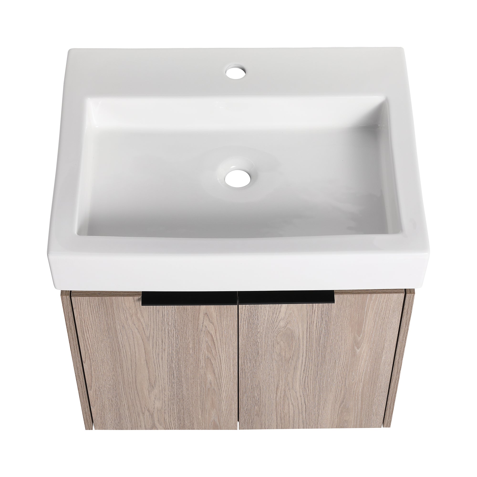 24 in. Plywood Wall Mounted Bathroom Vanity Set in White oak with Integrated Ceramic Sink
