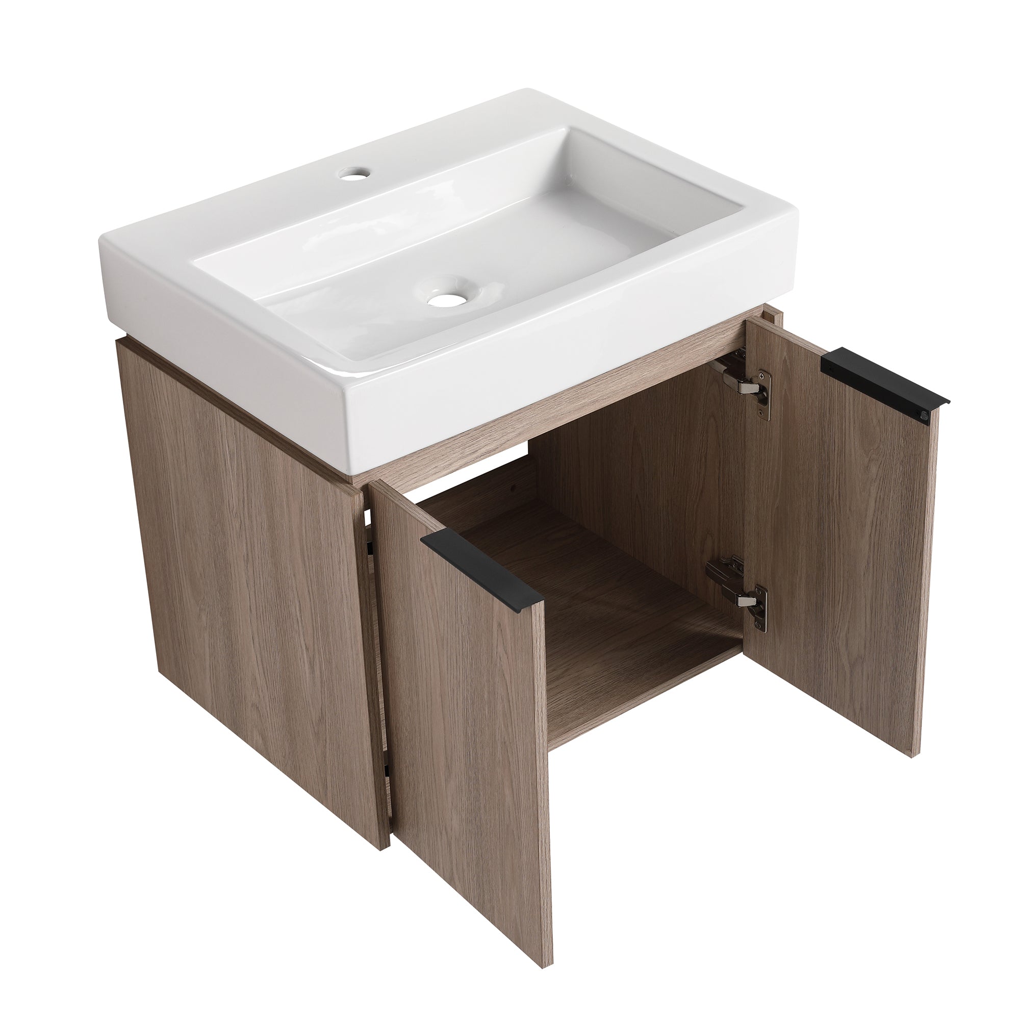 24 in. Plywood Wall Mounted Bathroom Vanity Set in White oak with Integrated Ceramic Sink