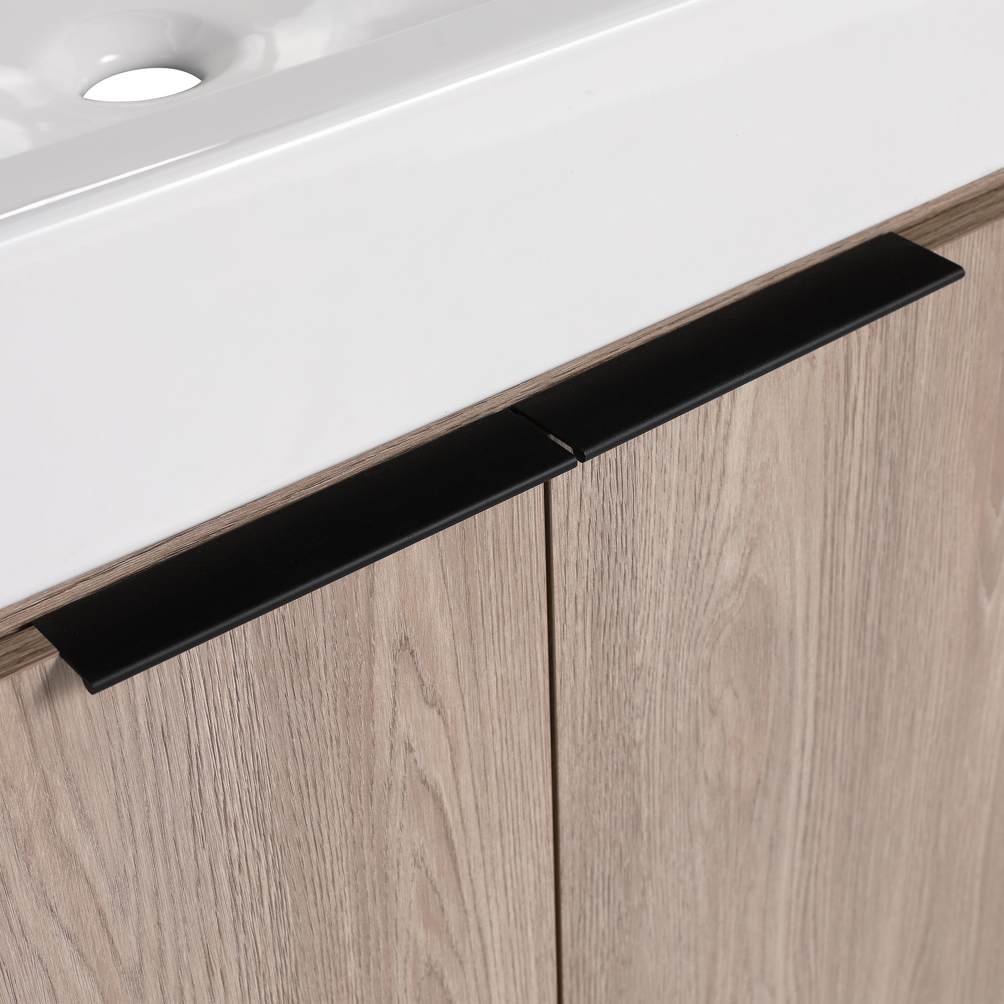 24 in. Plywood Wall Mounted Bathroom Vanity Set in White oak with Integrated Ceramic Sink
