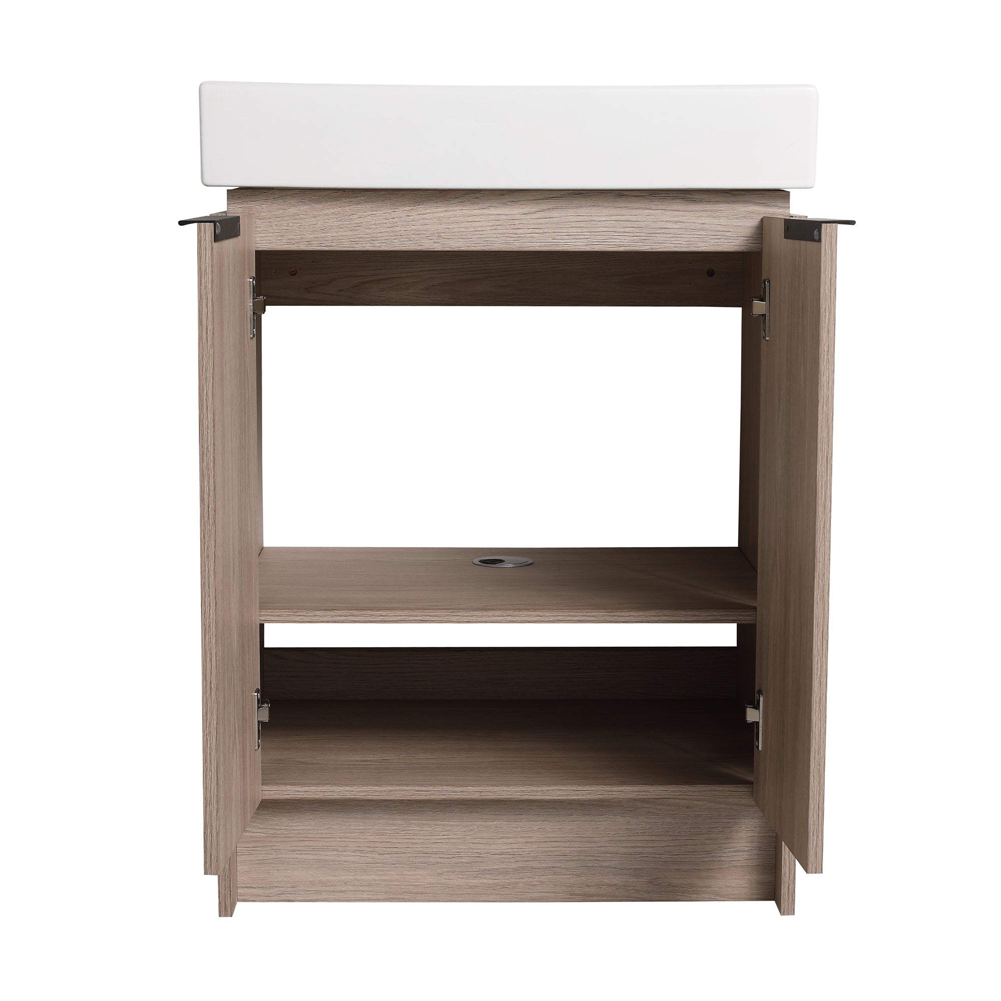 24 in. Plywood Freestanding Bathroom Vanity Set in White Oak with Integrated Ceramic Sink