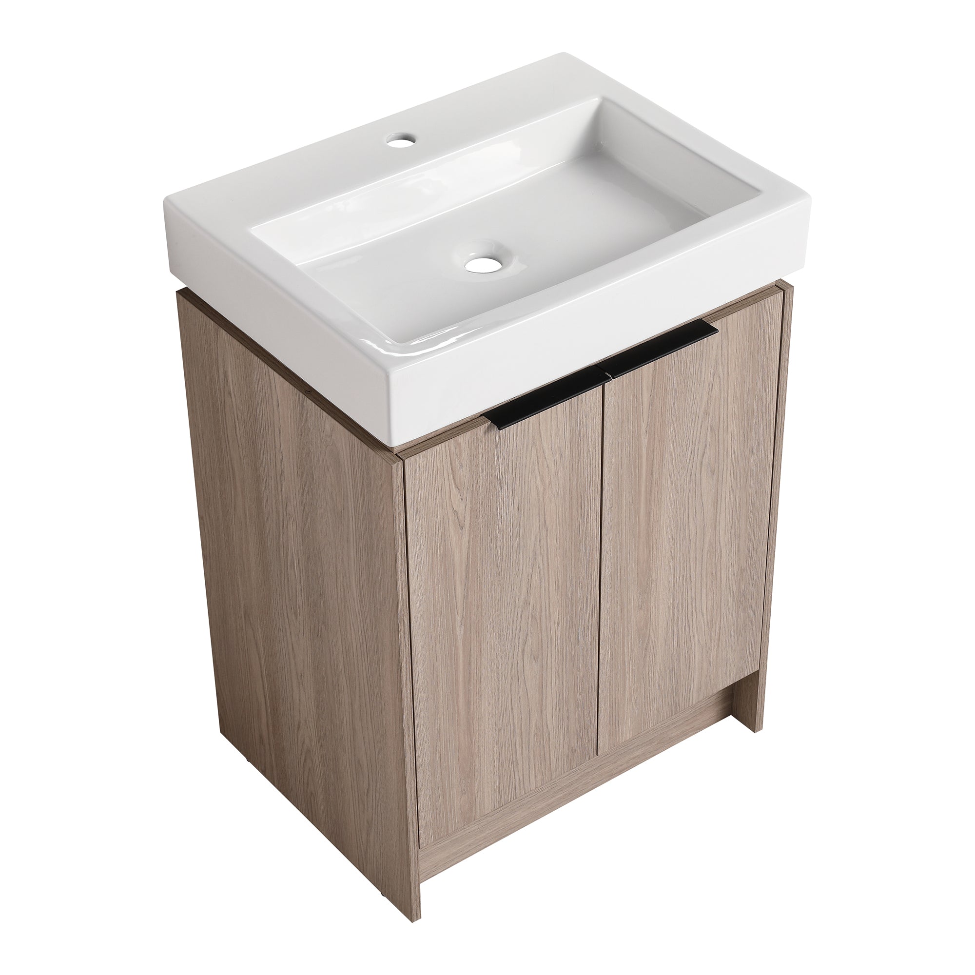 24 in. Plywood Freestanding Bathroom Vanity Set in White Oak with Integrated Ceramic Sink