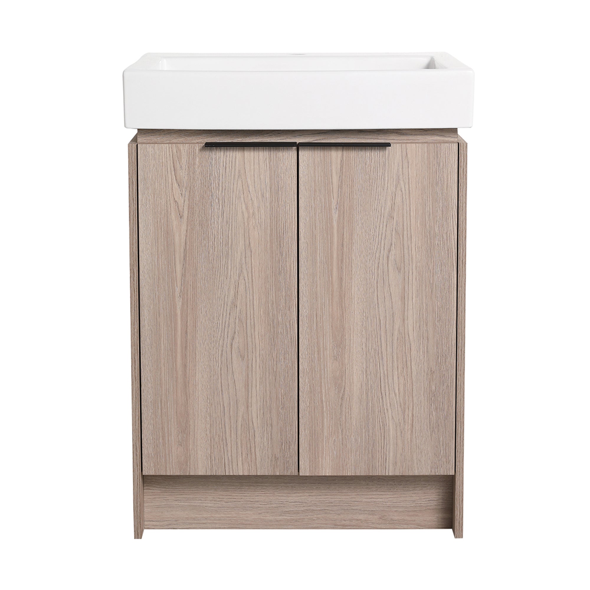 24 in. Plywood Freestanding Bathroom Vanity Set in White Oak with Integrated Ceramic Sink