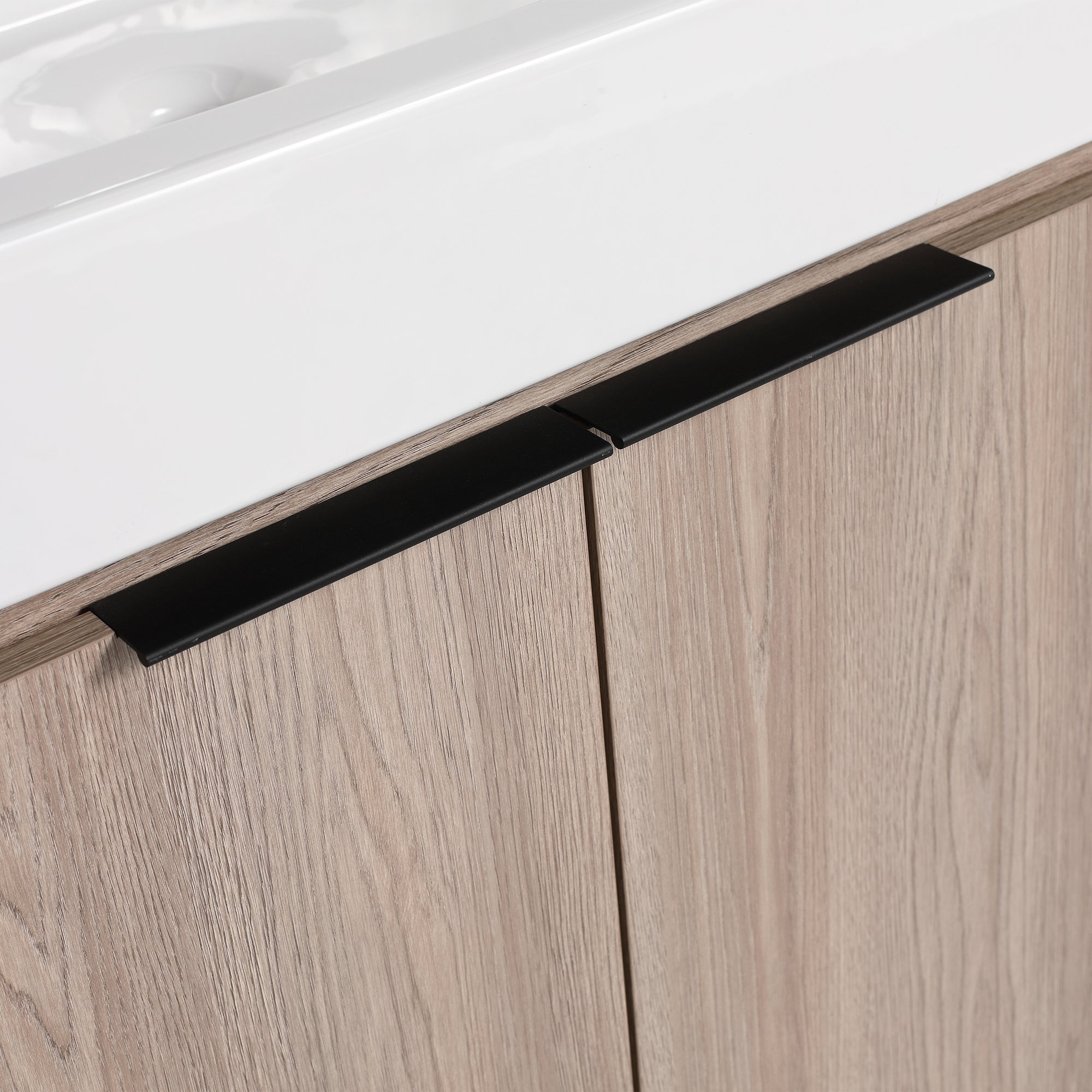 24 in. Plywood Freestanding Bathroom Vanity Set in White Oak with Integrated Ceramic Sink