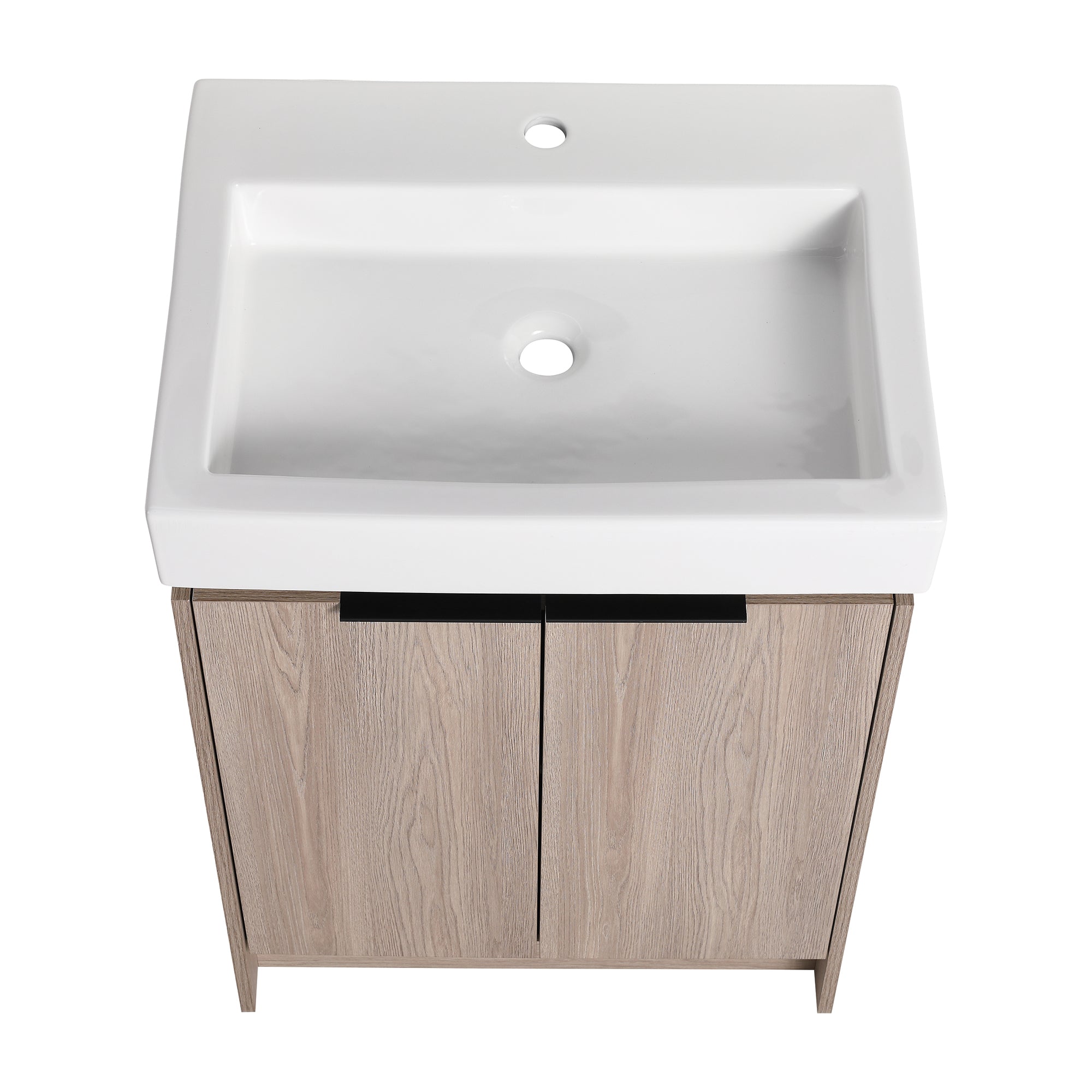 24 in. Plywood Freestanding Bathroom Vanity Set in White Oak with Integrated Ceramic Sink