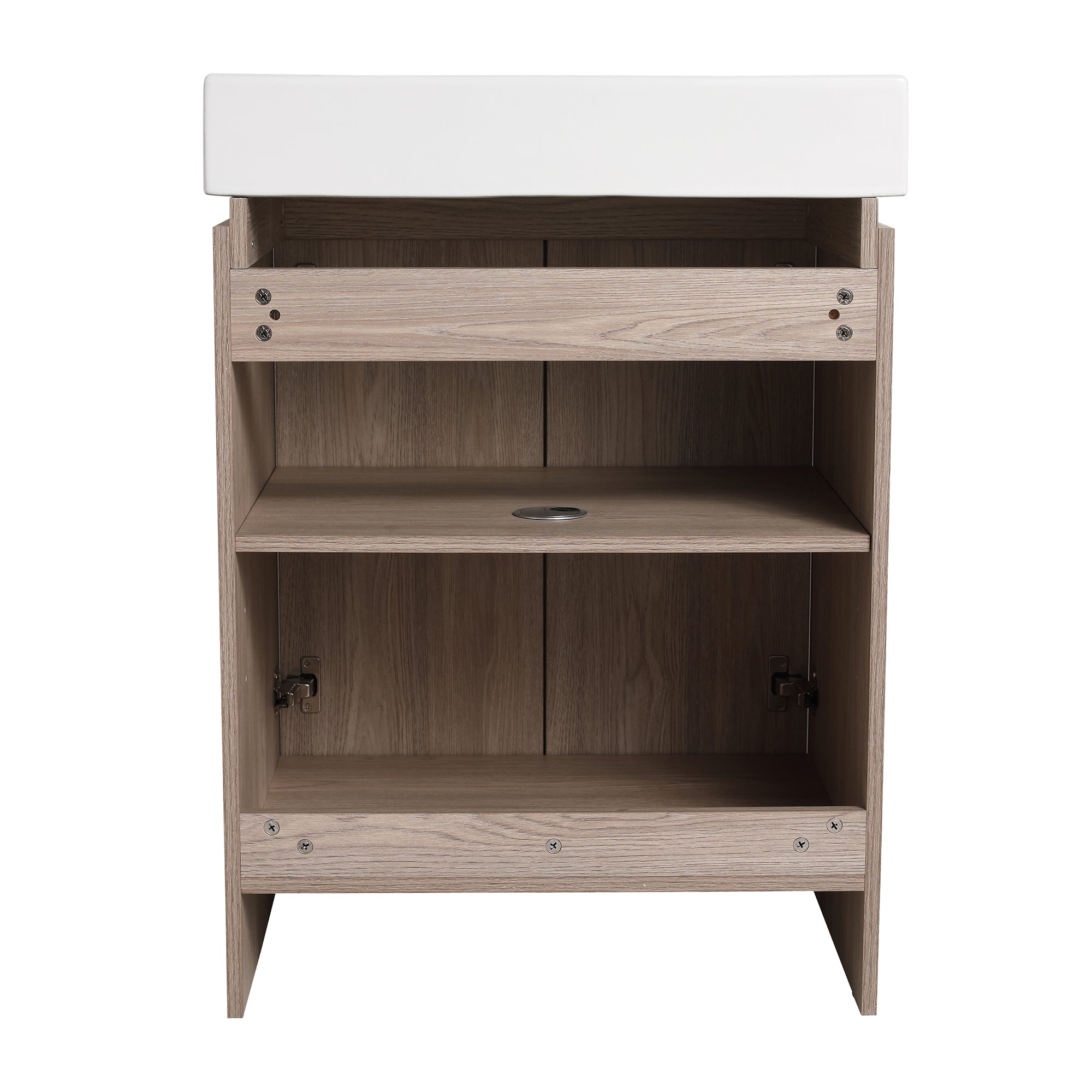 24 in. Plywood Freestanding Bathroom Vanity Set in White Oak with Integrated Ceramic Sink