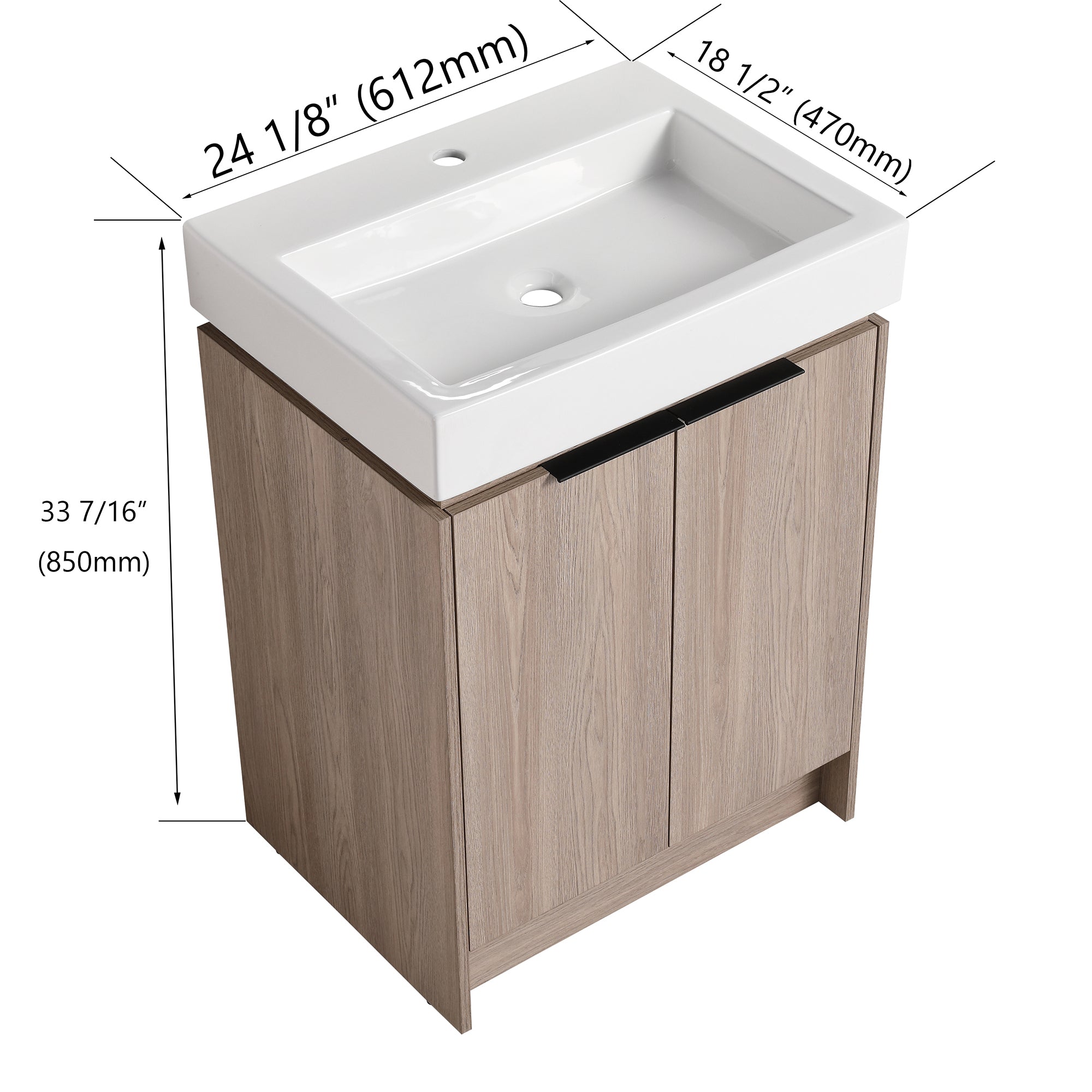 24 in. Plywood Freestanding Bathroom Vanity Set in White Oak with Integrated Ceramic Sink