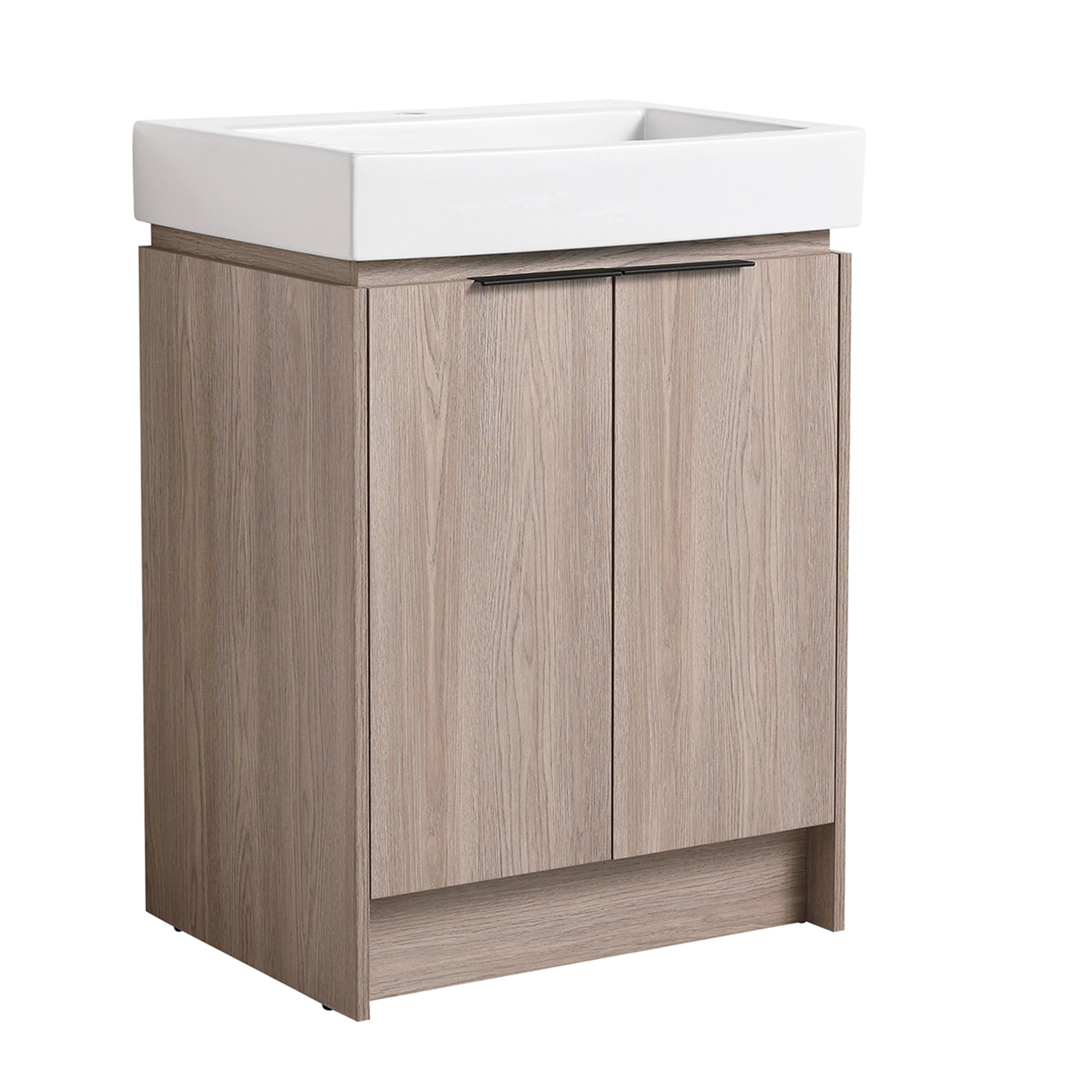 24 in. Plywood Freestanding Bathroom Vanity Set in White Oak with Integrated Ceramic Sink