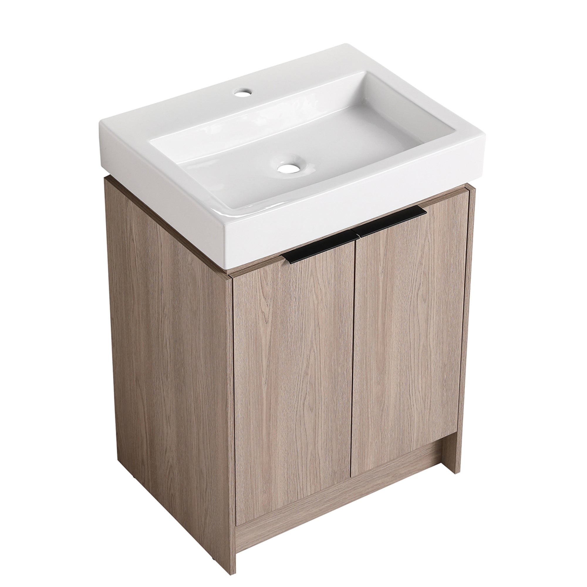 24 in. Plywood Freestanding Bathroom Vanity Set in White Oak with Integrated Ceramic Sink