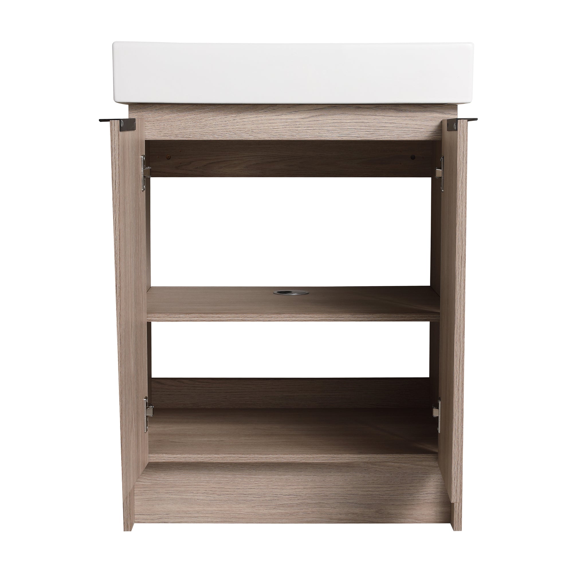 24 in. Plywood Freestanding Bathroom Vanity Set in White Oak with Integrated Ceramic Sink