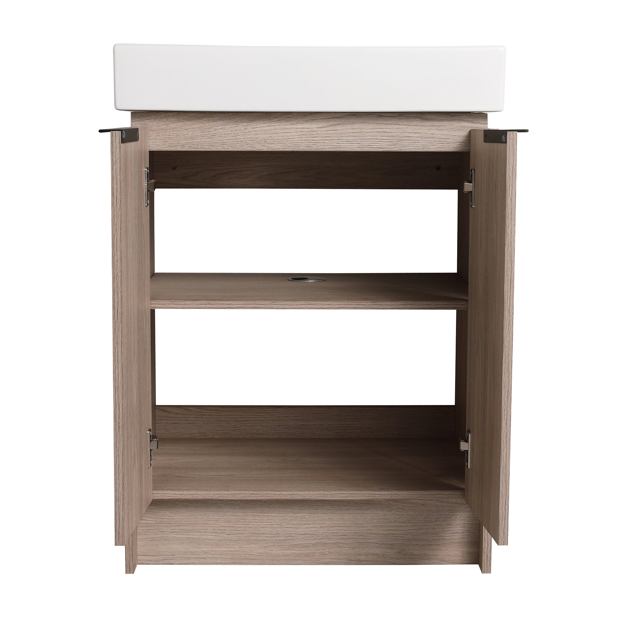 24 in. Plywood Freestanding Bathroom Vanity Set in White Oak with Integrated Ceramic Sink