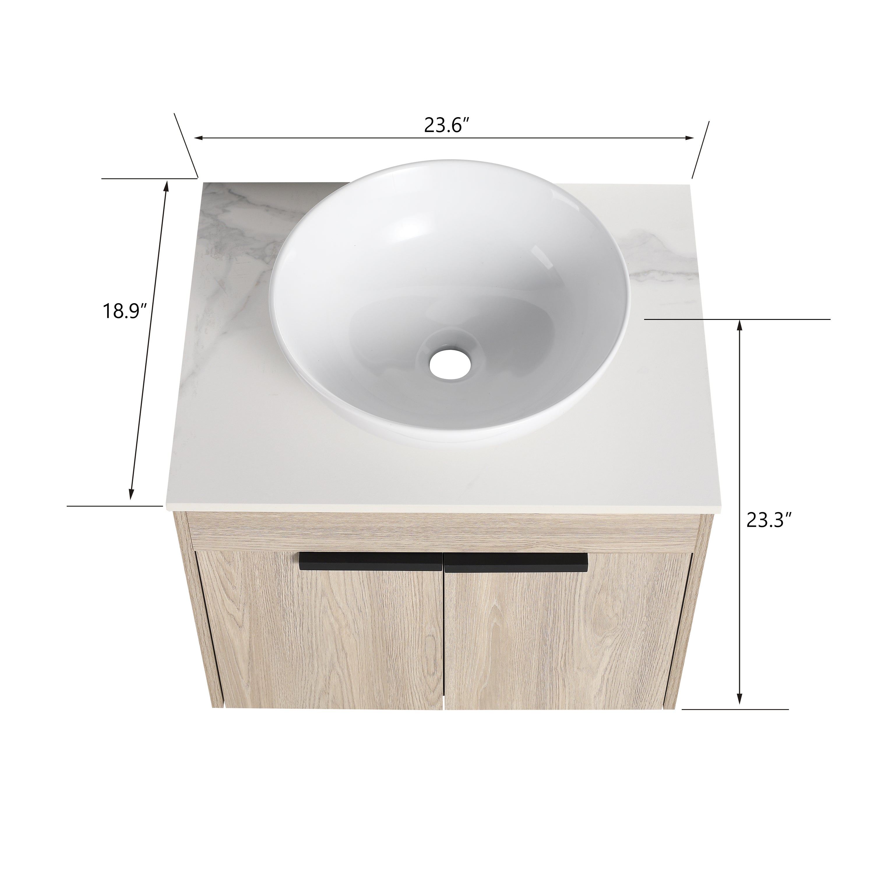 Wall-Mounted Bathroom Vanity in White Oak with White Ceramic Vessel Sink