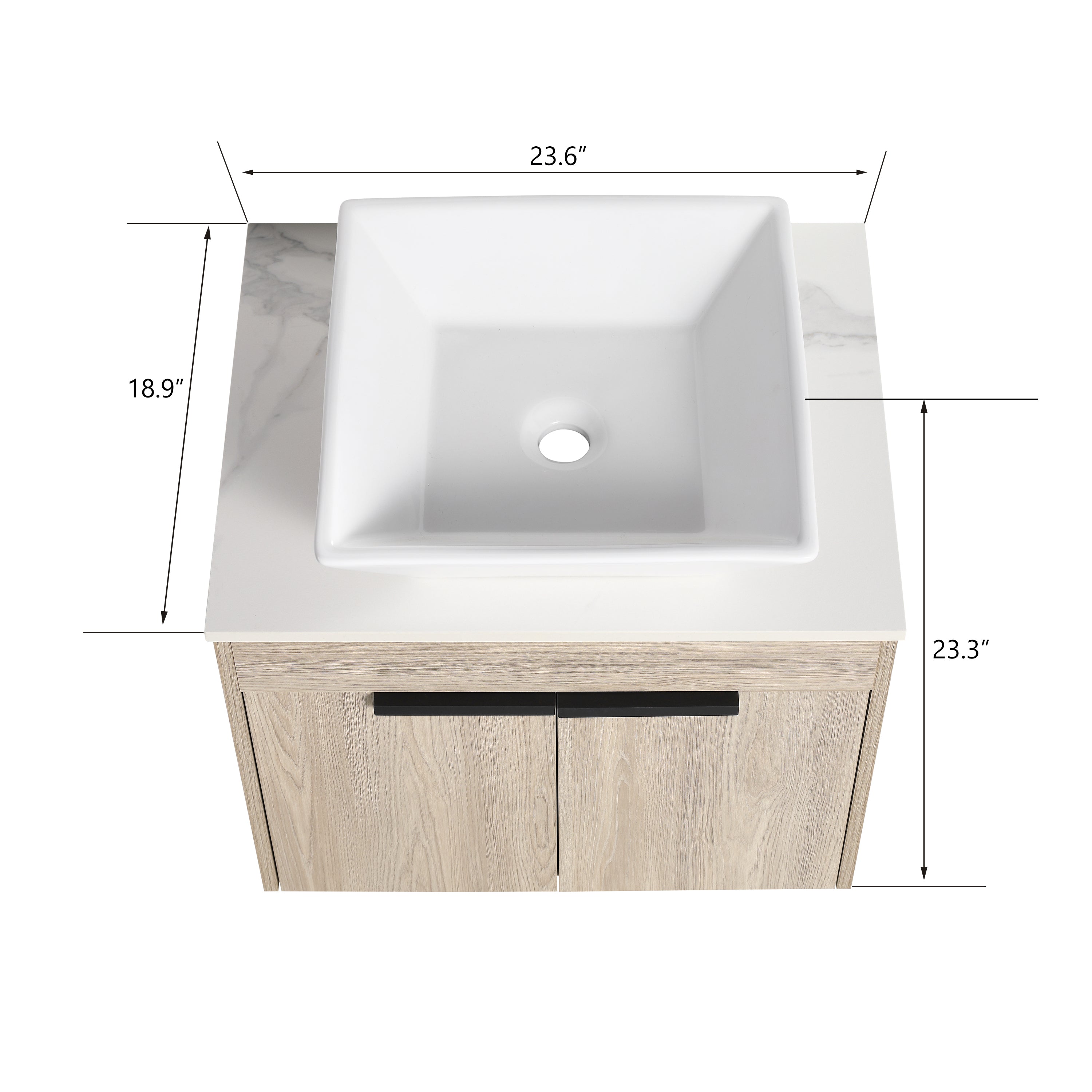 Wall-Mounted Bathroom Vanity in White Oak with White Ceramic Vessel Sink