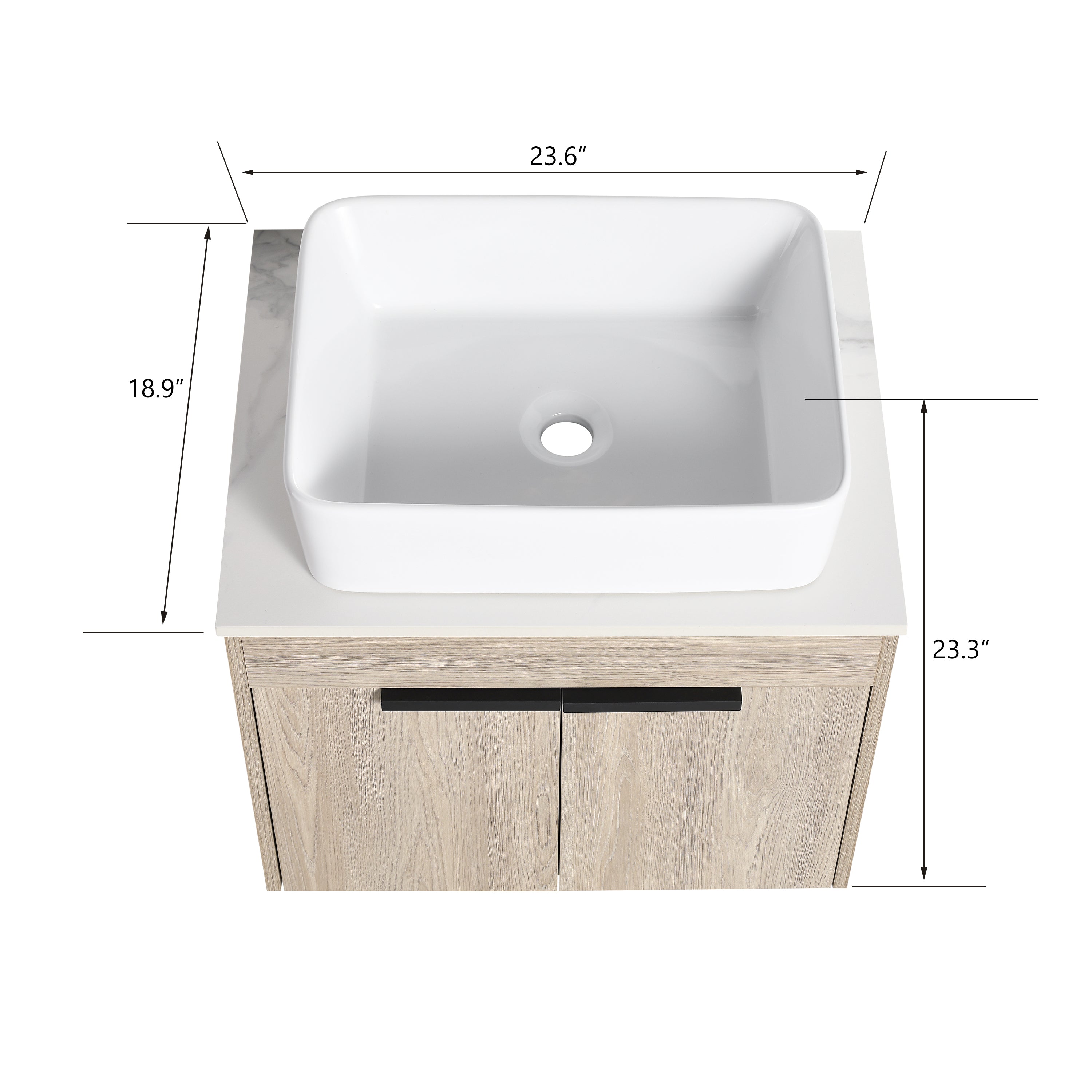 Wall-Mounted Bathroom Vanity in White Oak with White Ceramic Vessel Sink