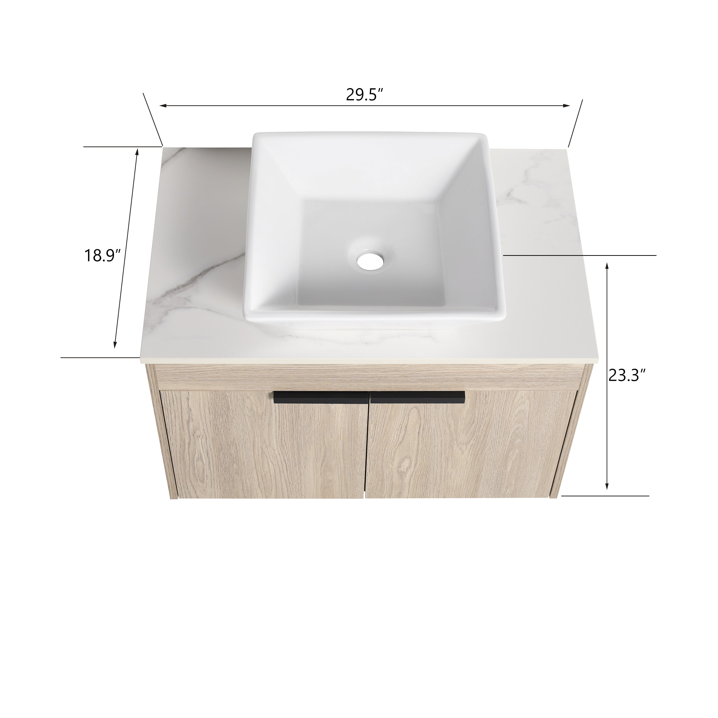 Wall-Mounted Bathroom Vanity in White Oak with White Ceramic Vessel Sink