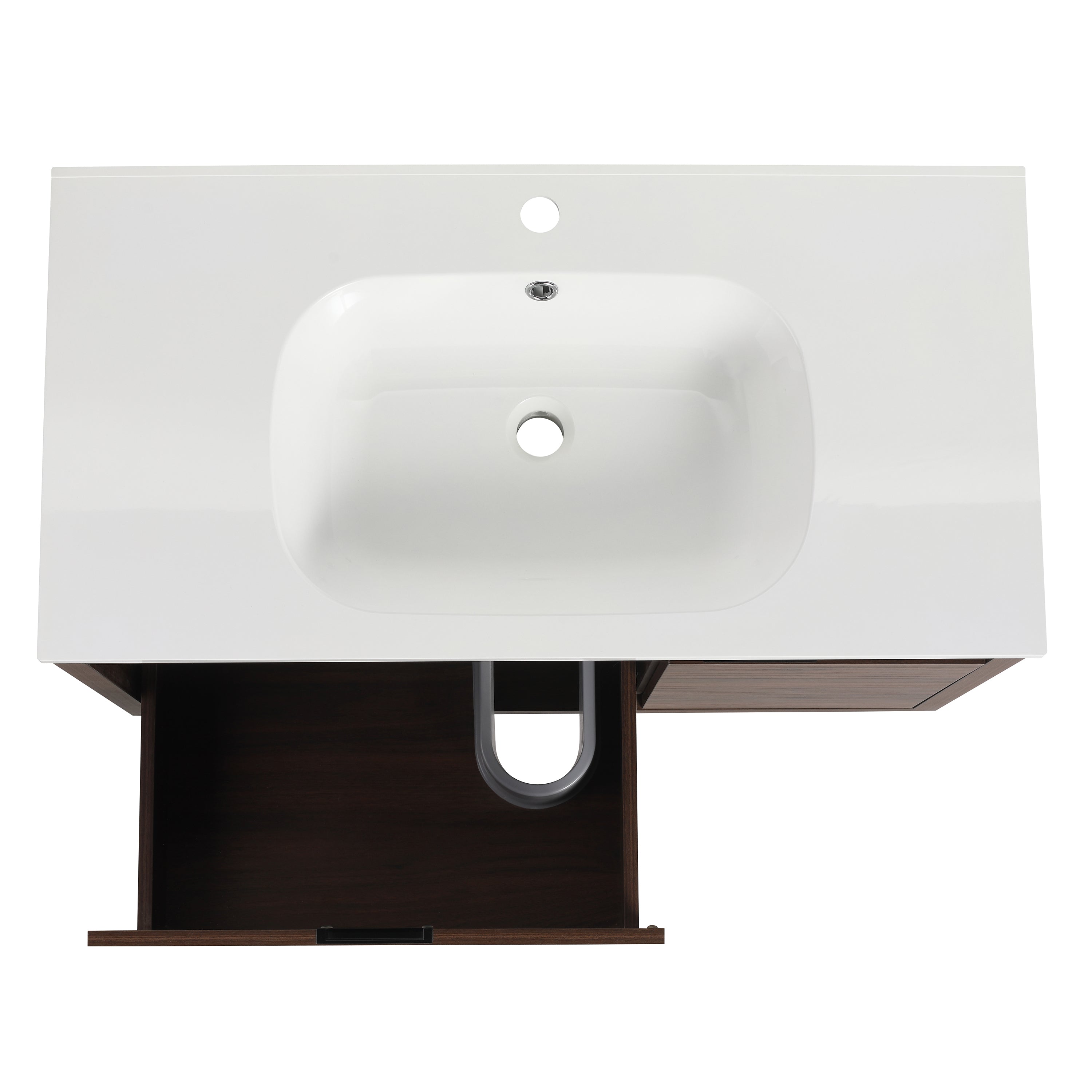 36 in. Plywood Wall Mounted Bathroom Vanity Set in California Walnut with Integrated Ceramic Sink