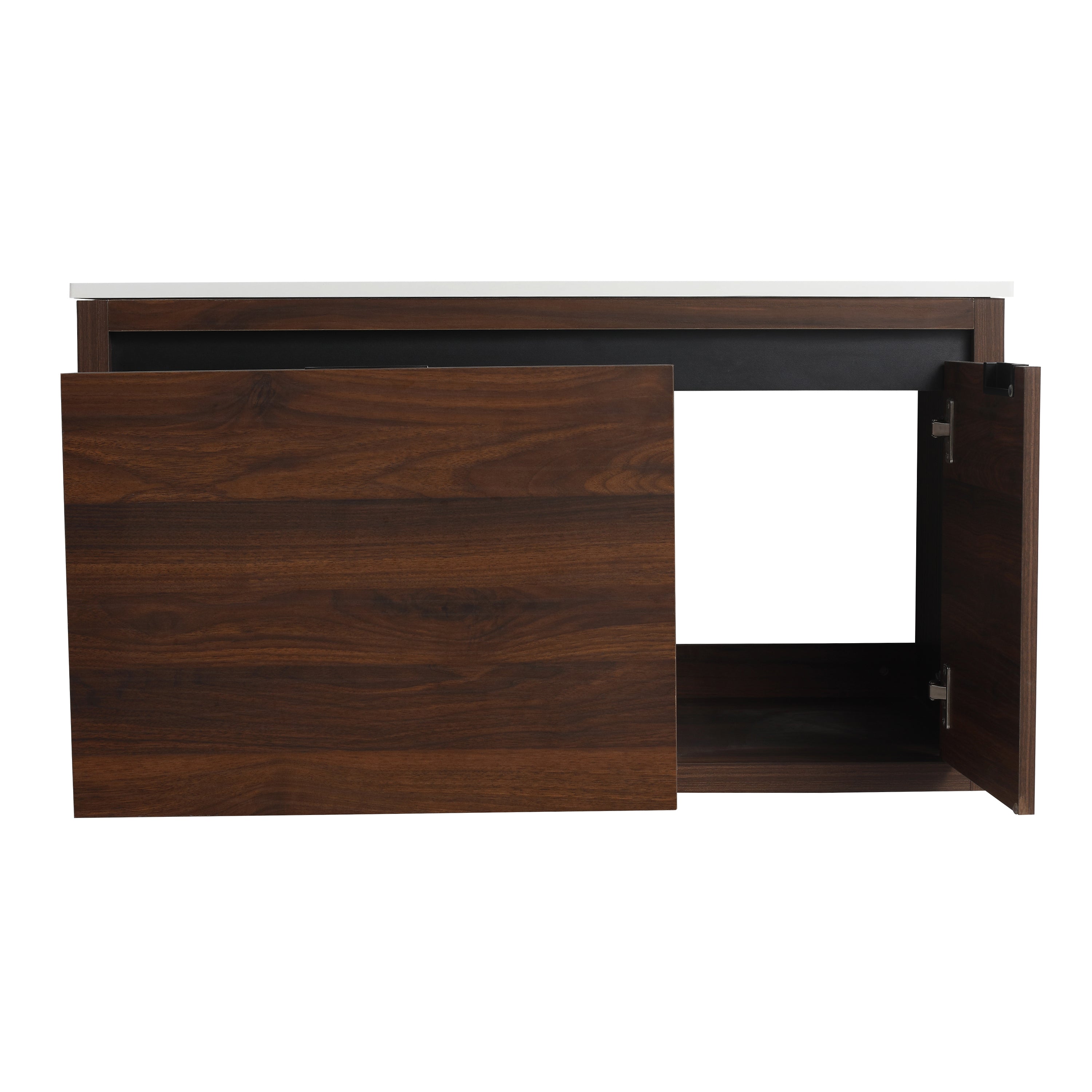 36 in. Plywood Wall Mounted Bathroom Vanity Set in California Walnut with Integrated Ceramic Sink