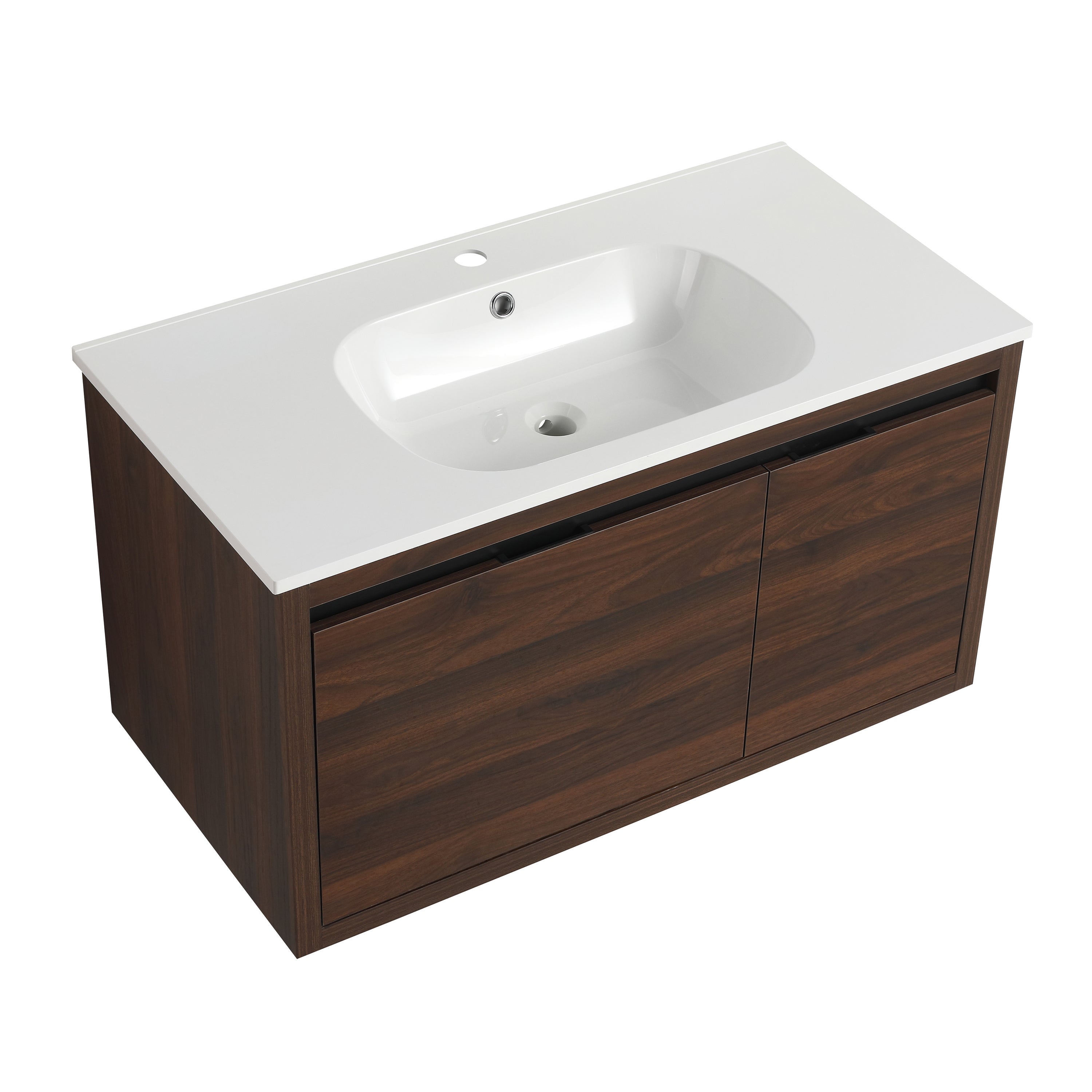 36 in. Plywood Wall Mounted Bathroom Vanity Set in California Walnut with Integrated Ceramic Sink