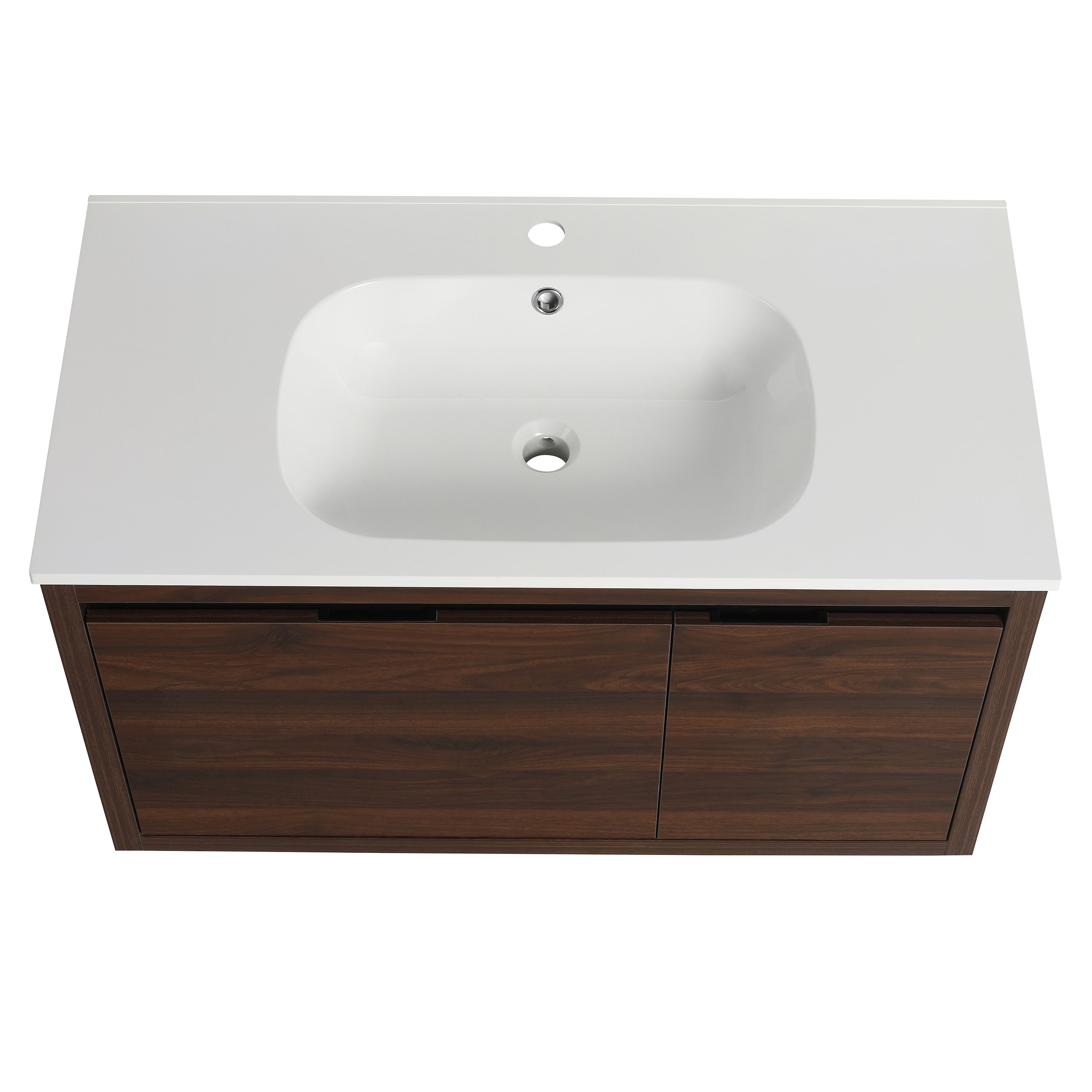 36 in. Plywood Wall Mounted Bathroom Vanity Set in California Walnut with Integrated Ceramic Sink