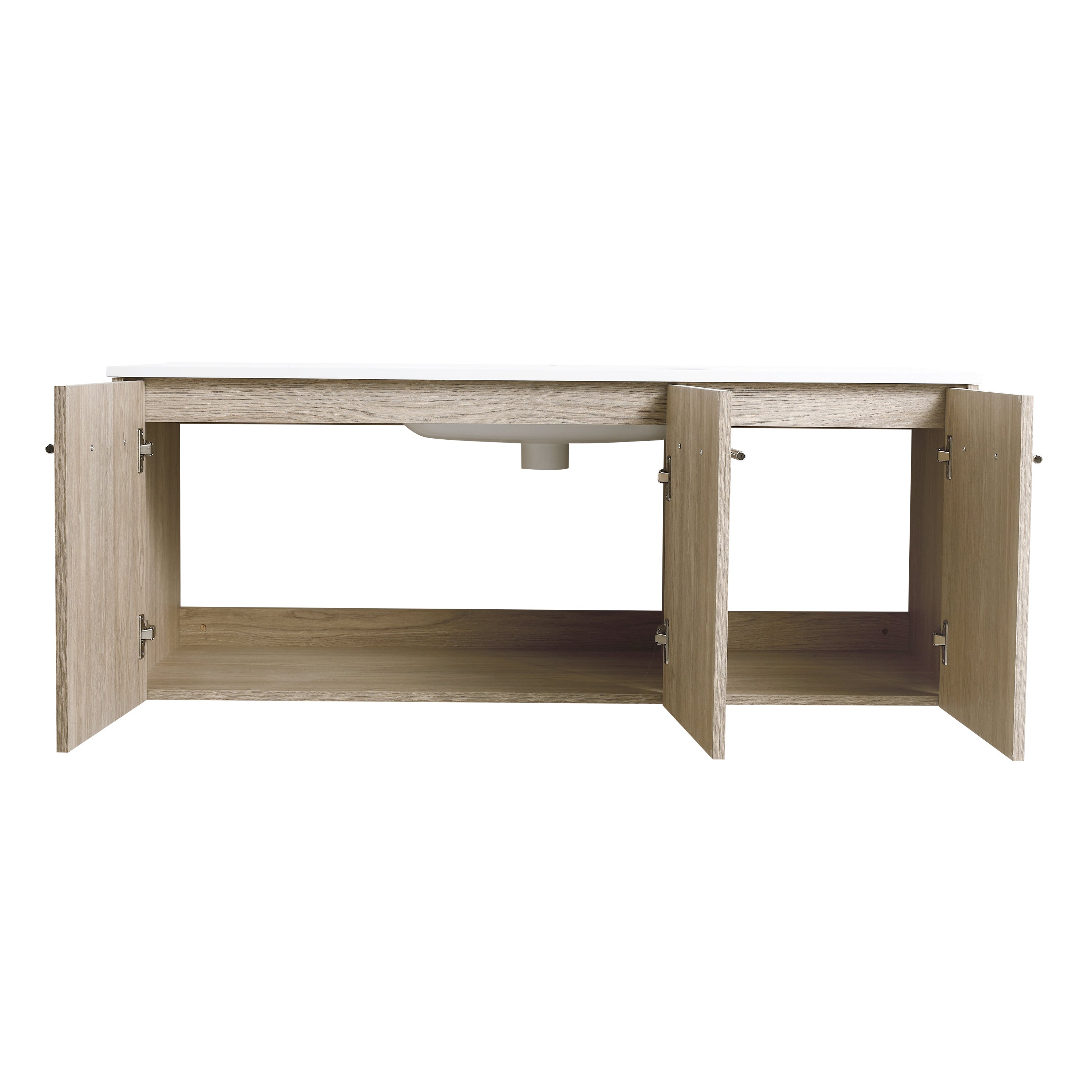 24 in. Plywood Wall Mounted Bathroom Vanity Set in White Oak with Integrated Ceramic