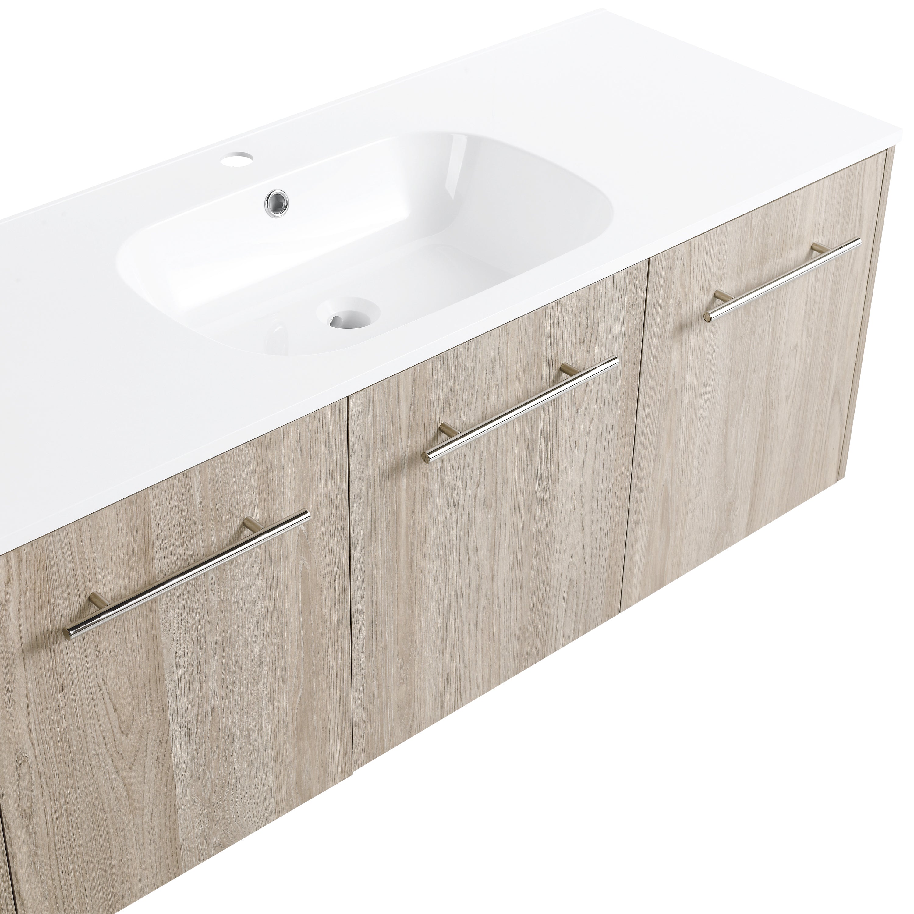 24 in. Plywood Wall Mounted Bathroom Vanity Set in White Oak with Integrated Ceramic