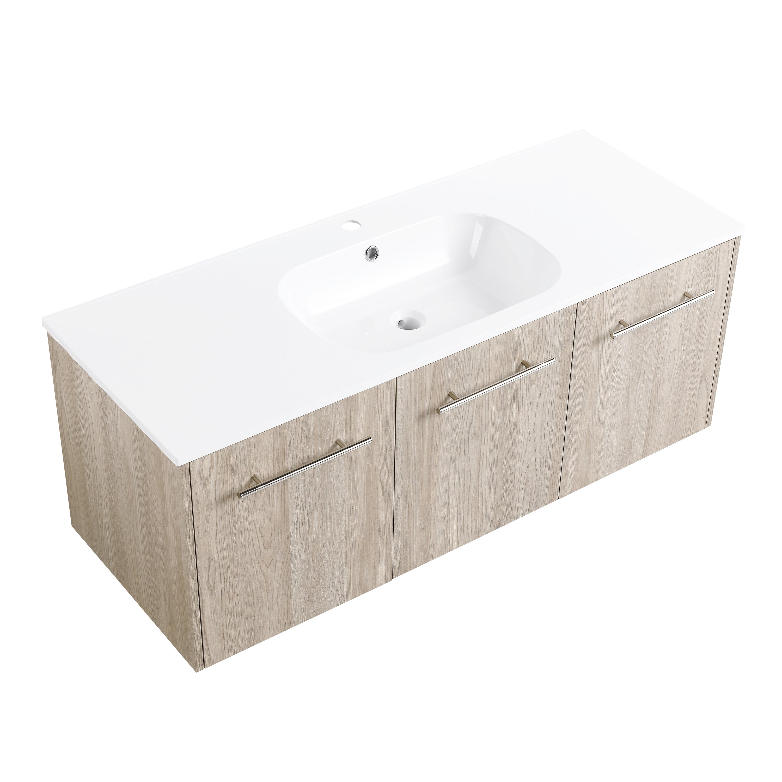 24 in. Plywood Wall Mounted Bathroom Vanity Set in White Oak with Integrated Ceramic