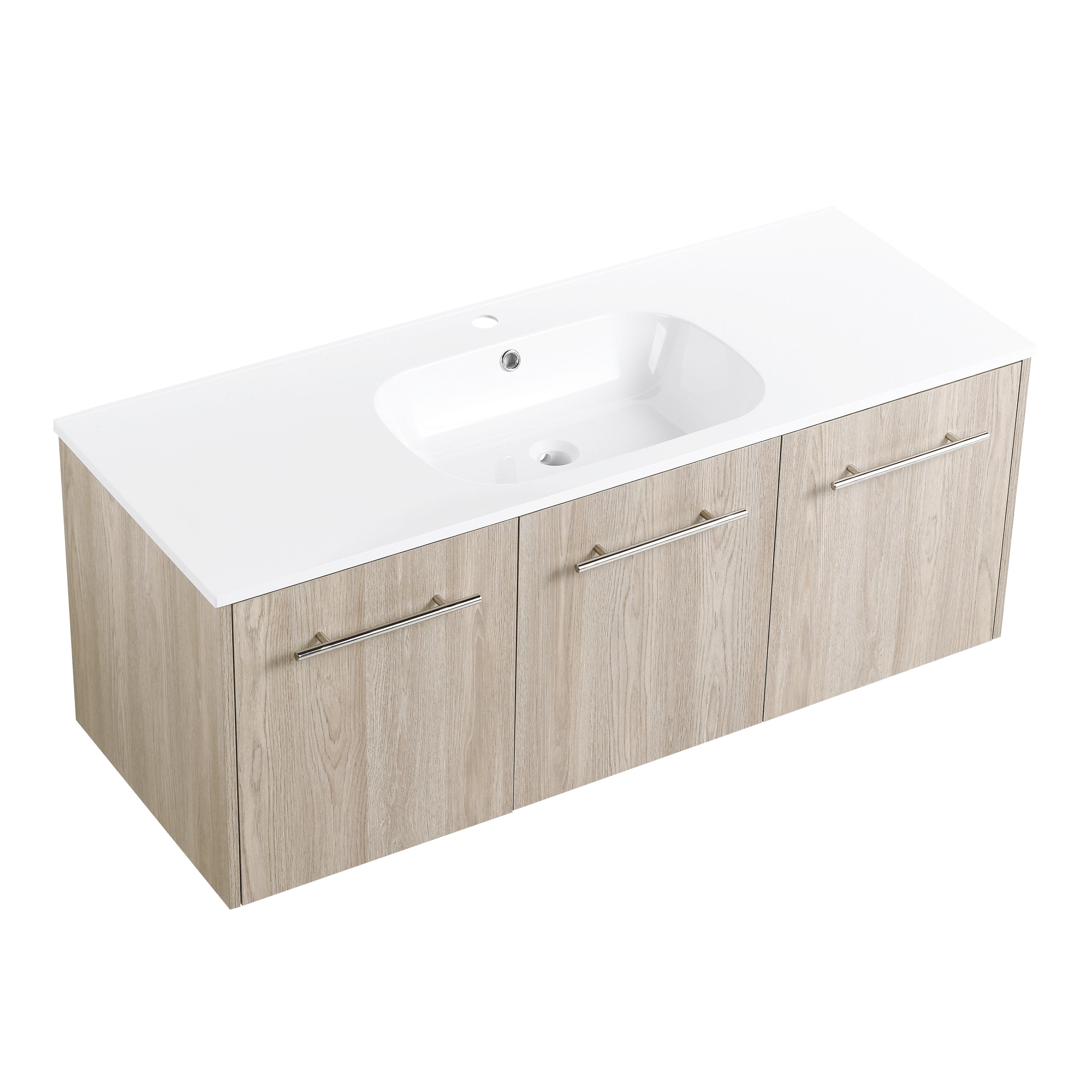 24 in. Plywood Wall Mounted Bathroom Vanity Set in White Oak with Integrated Ceramic