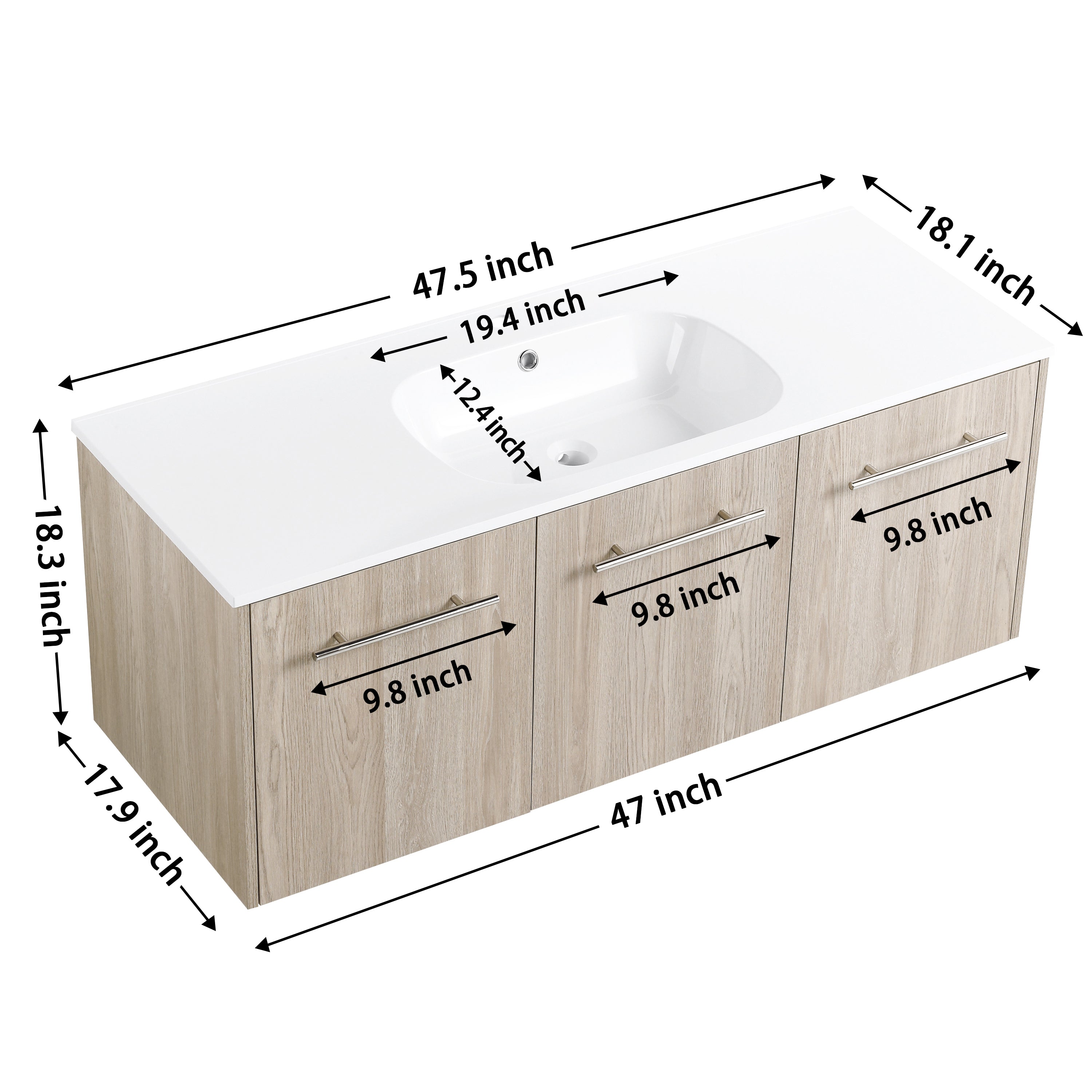 24 in. Plywood Wall Mounted Bathroom Vanity Set in White Oak with Integrated Ceramic