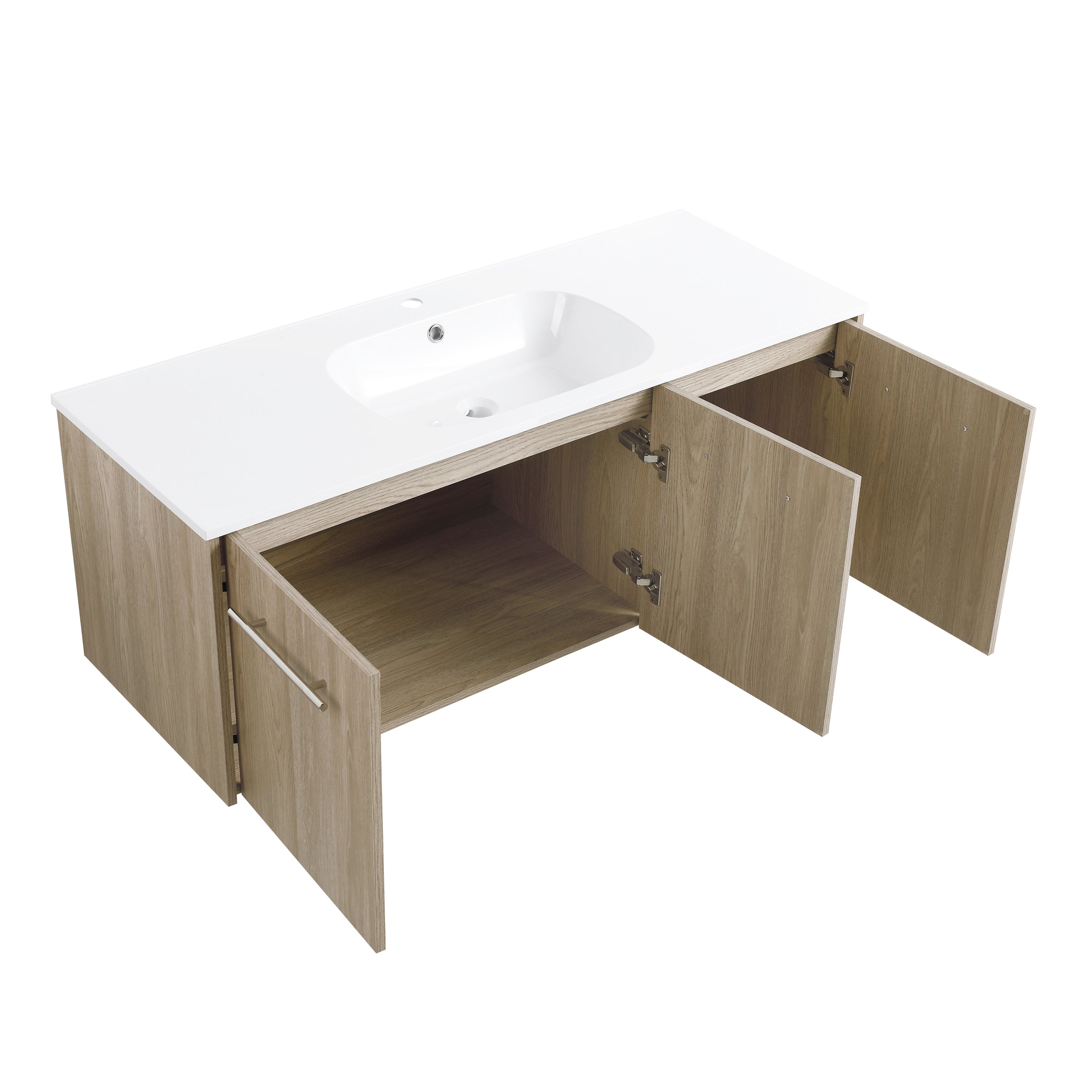 24 in. Plywood Wall Mounted Bathroom Vanity Set in White Oak with Integrated Ceramic