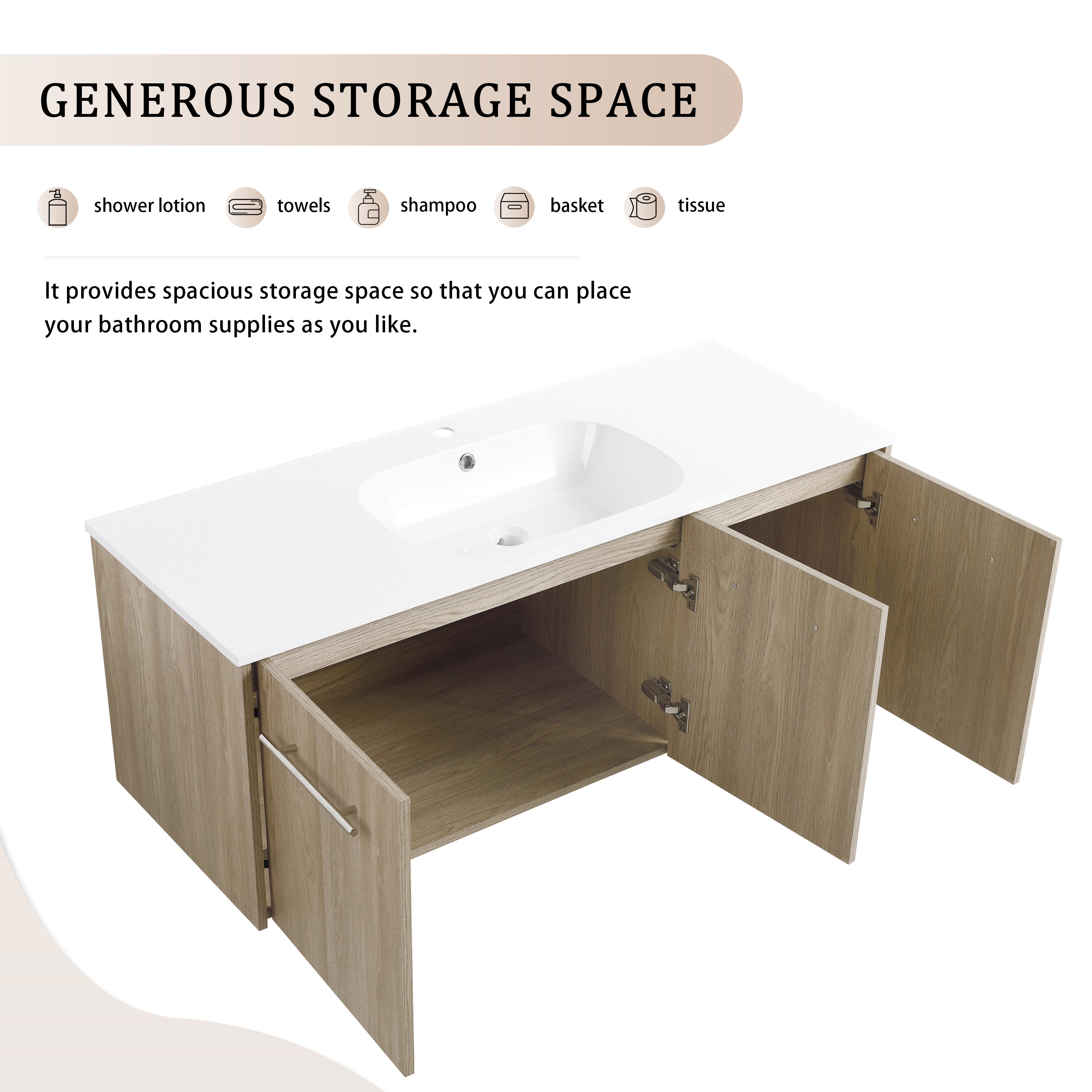 24 in. Plywood Wall Mounted Bathroom Vanity Set in White Oak with Integrated Ceramic