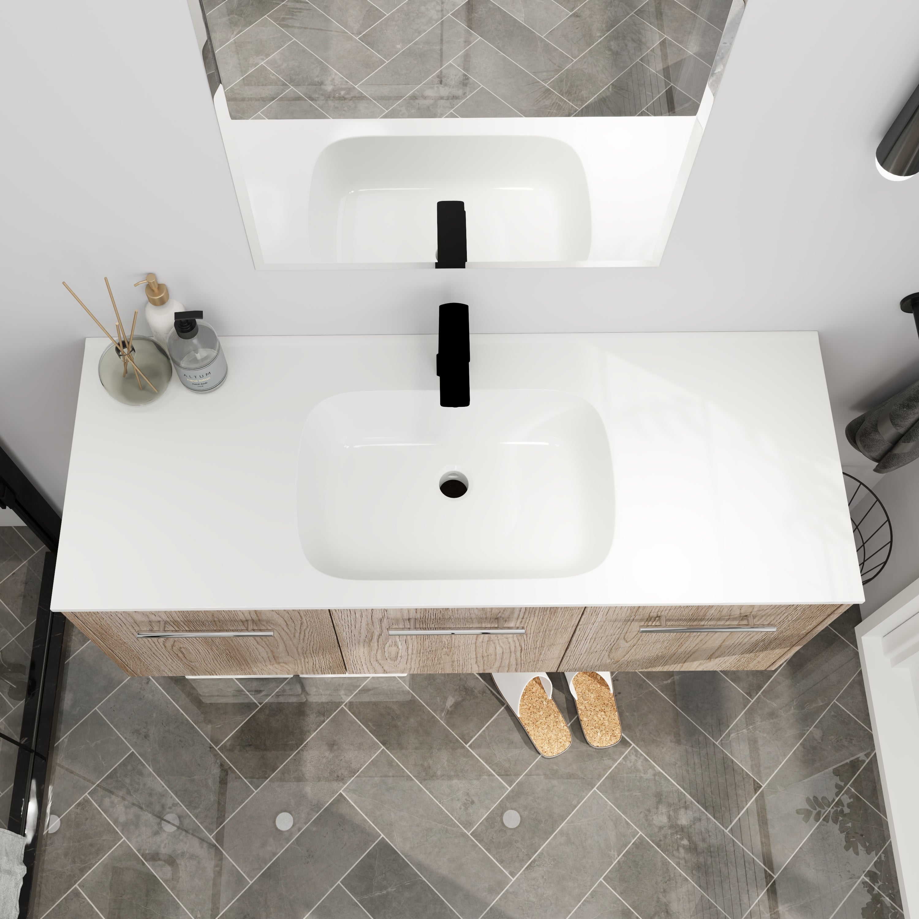 24 in. Plywood Wall Mounted Bathroom Vanity Set in White Oak with Integrated Ceramic