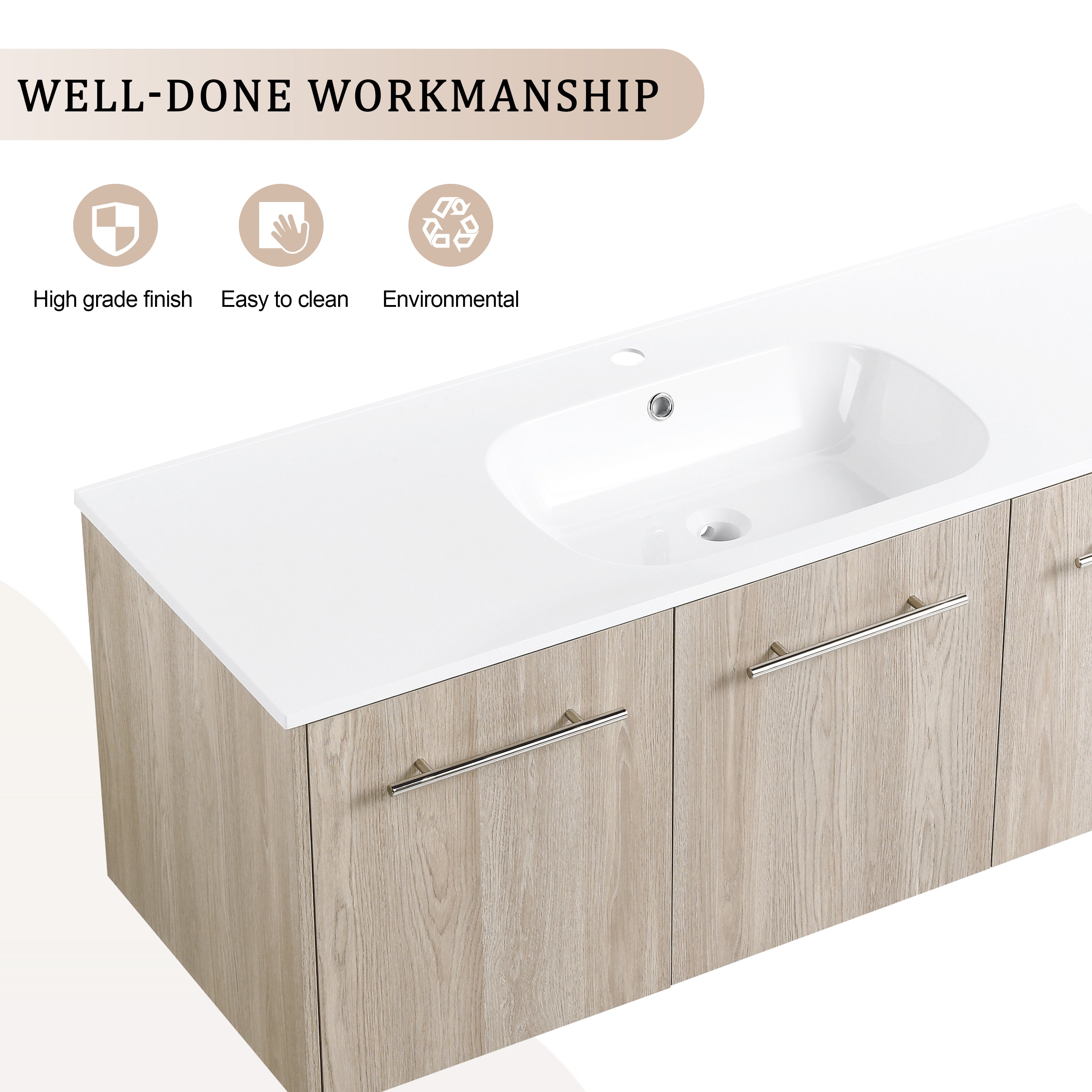 24 in. Plywood Wall Mounted Bathroom Vanity Set in White Oak with Integrated Ceramic