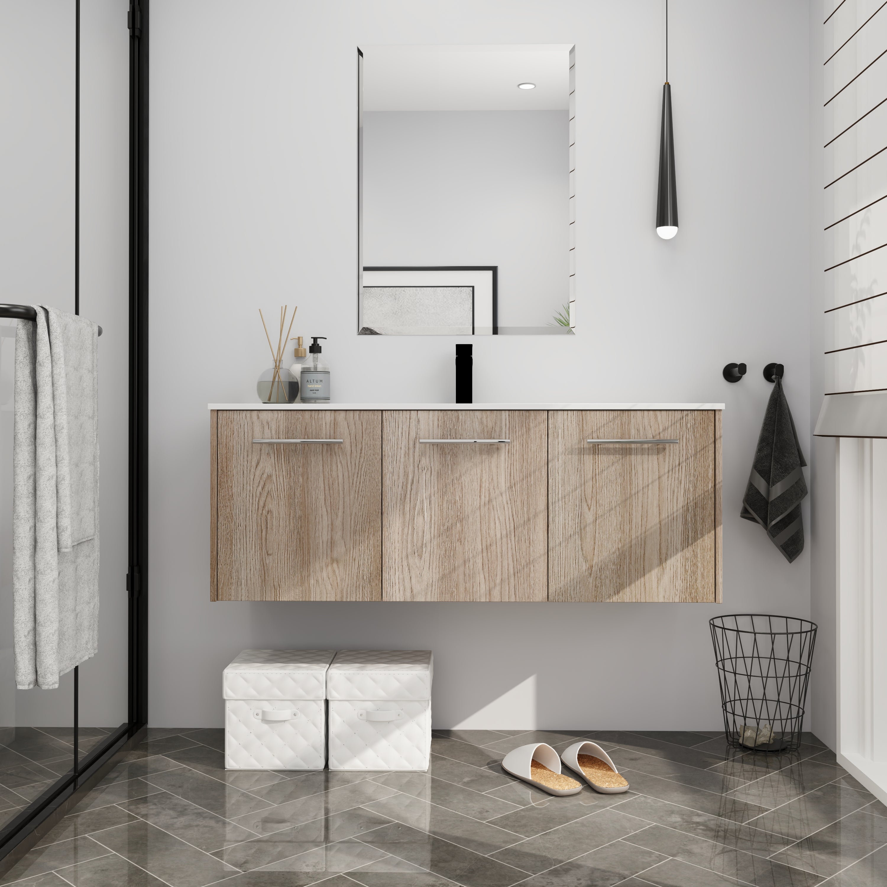 24 in. Plywood Wall Mounted Bathroom Vanity Set in White Oak with Integrated Ceramic