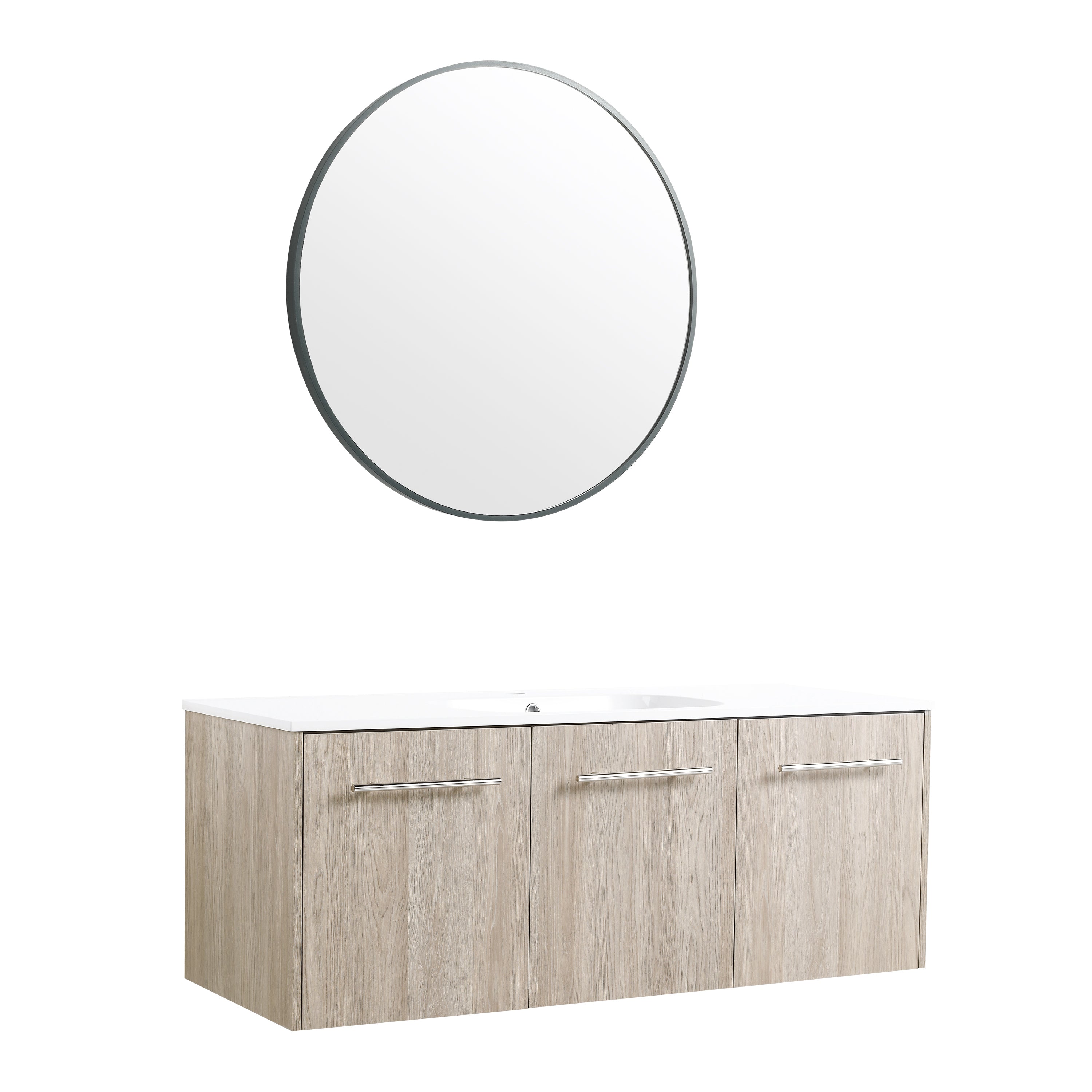 24 in. Plywood Wall Mounted Bathroom Vanity Set in White Oak with Integrated Ceramic