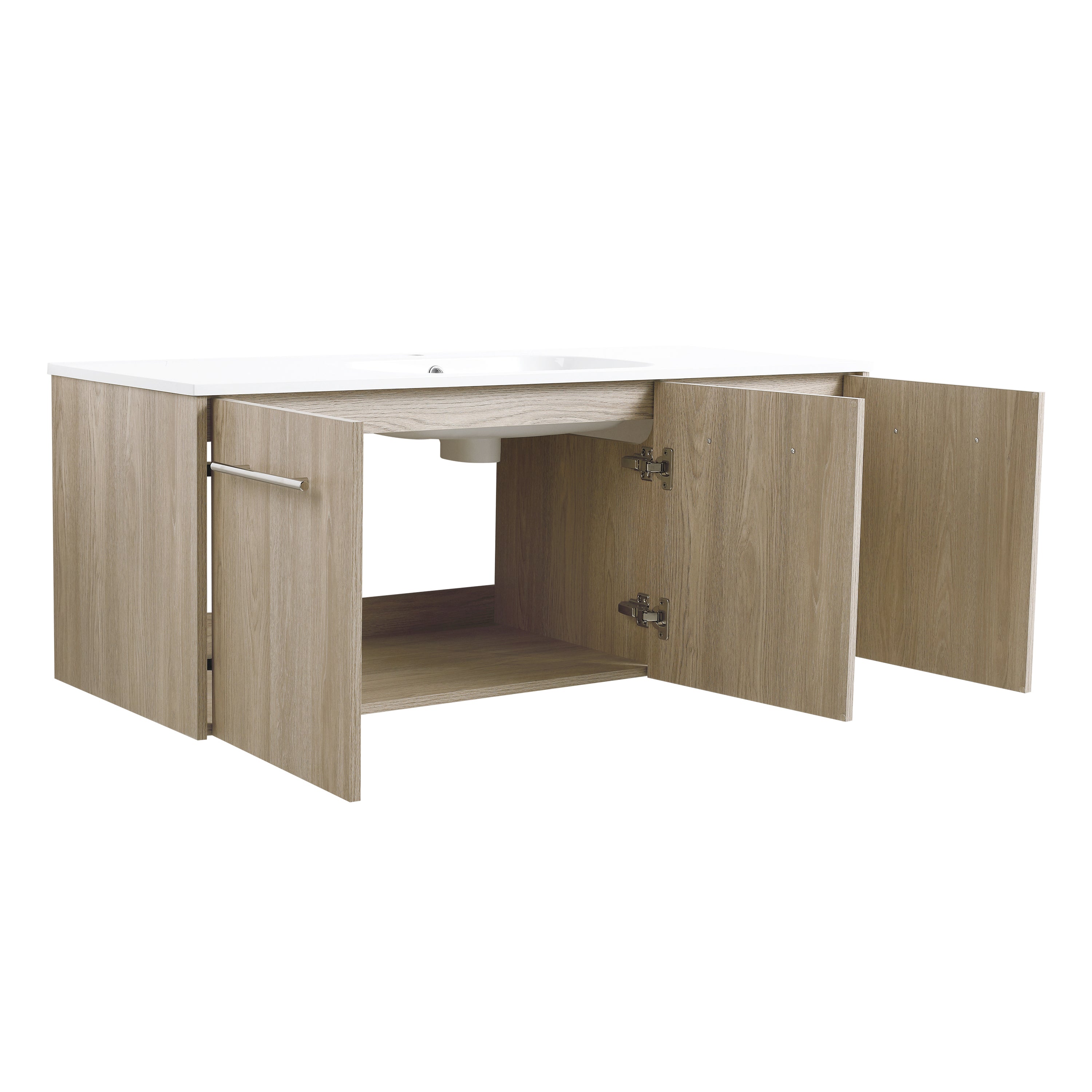 24 in. Plywood Wall Mounted Bathroom Vanity Set in White Oak with Integrated Ceramic