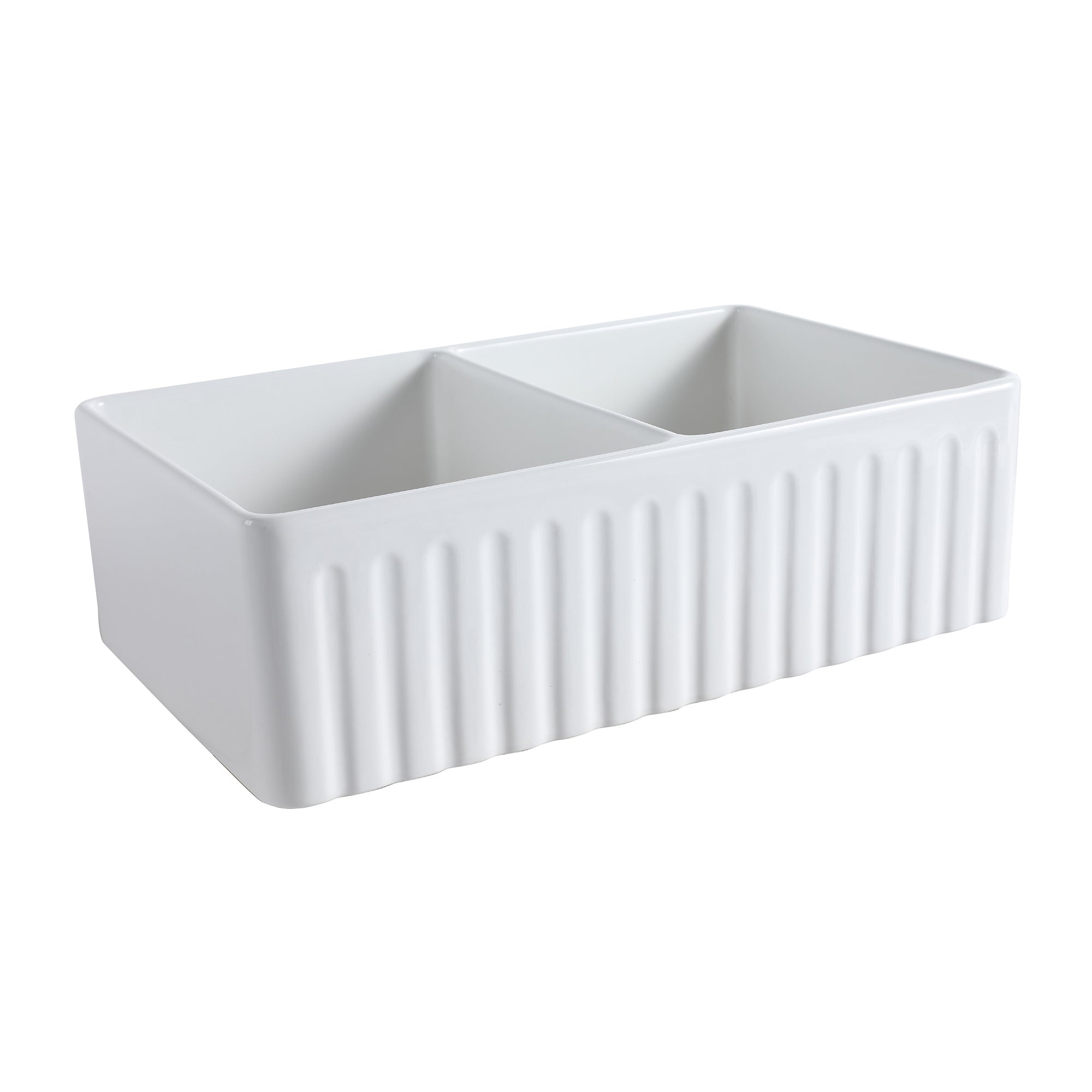 White Ceramic 33 in. Double Bowl Farmhouse Apron Kitchen Sink with Basket Strainer