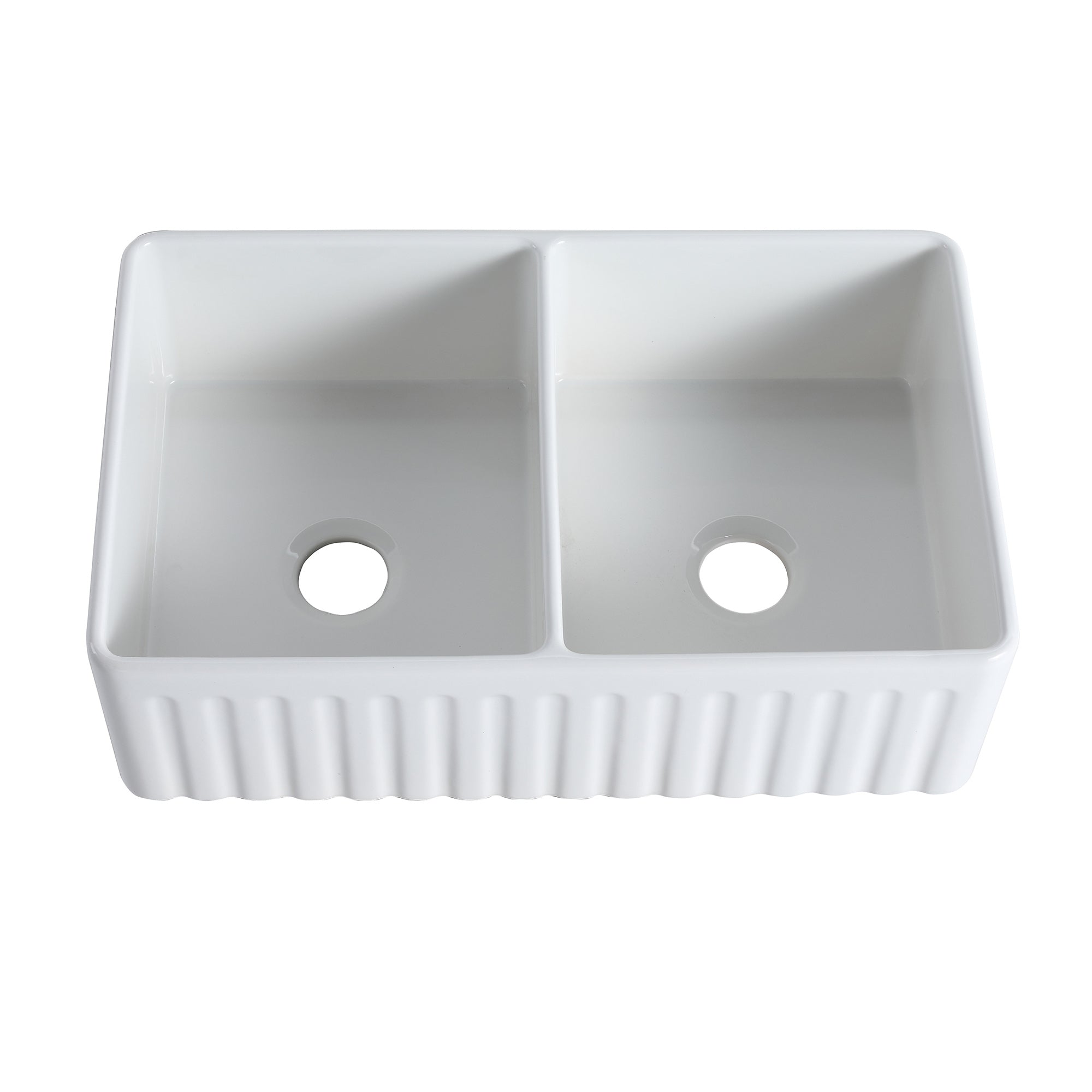 White Ceramic 33 in. Double Bowl Farmhouse Apron Kitchen Sink with Basket Strainer