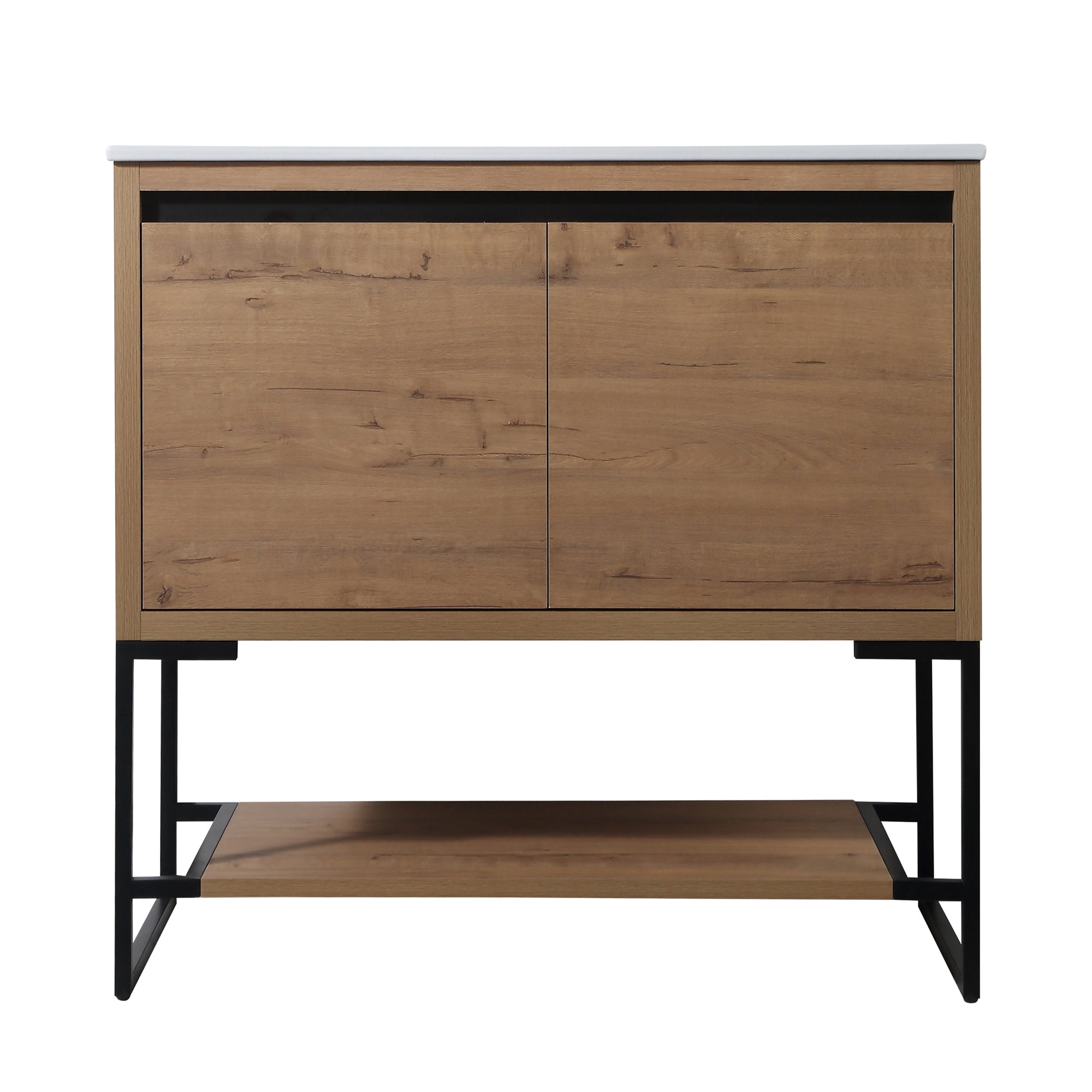 36 in. W x 18 in. D x 35 in. H Bath Vanity Set in Imitative Oak with Cultured Marble Vanity Top in White with White Basin