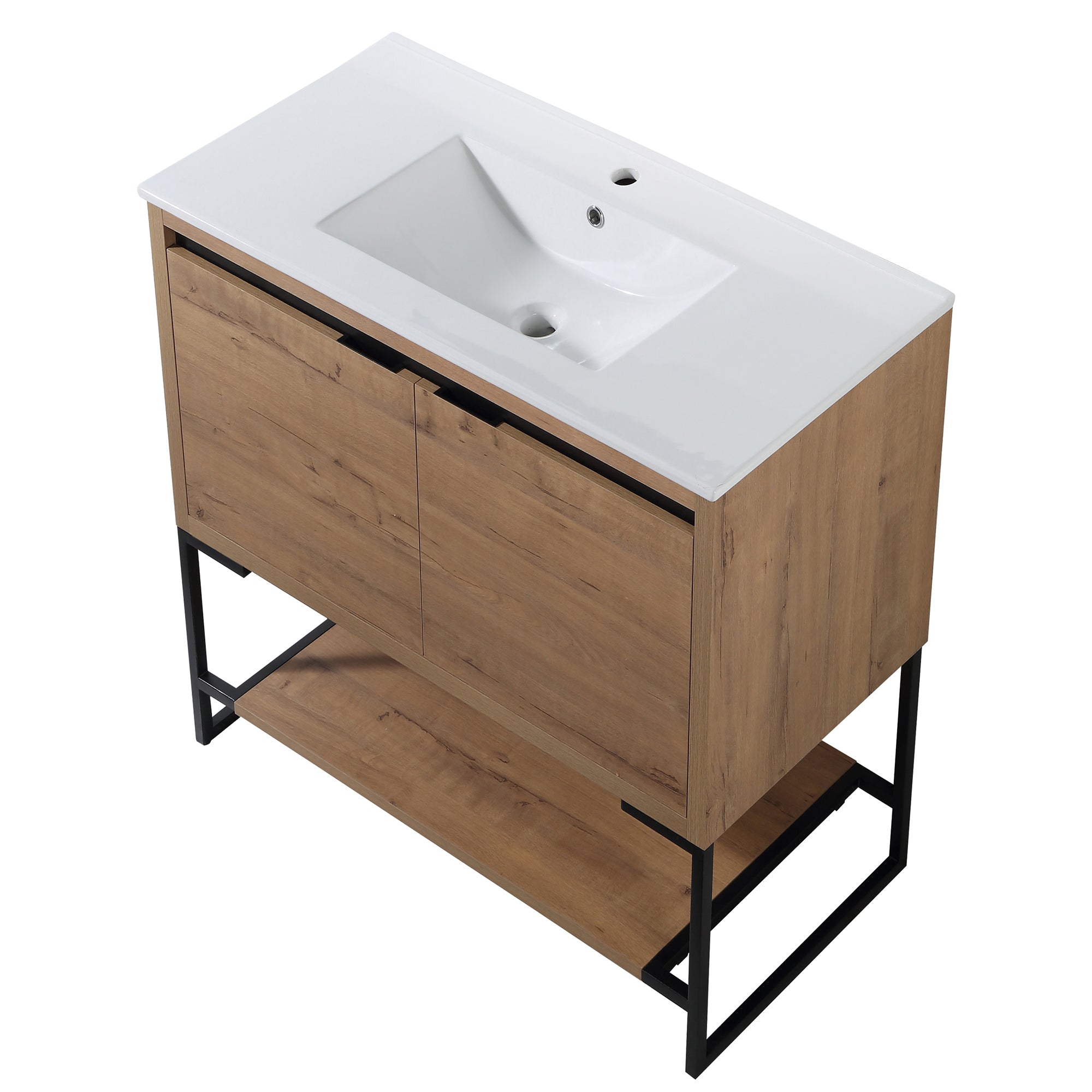 36 in. W x 18 in. D x 35 in. H Bath Vanity Set in Imitative Oak with Cultured Marble Vanity Top in White with White Basin