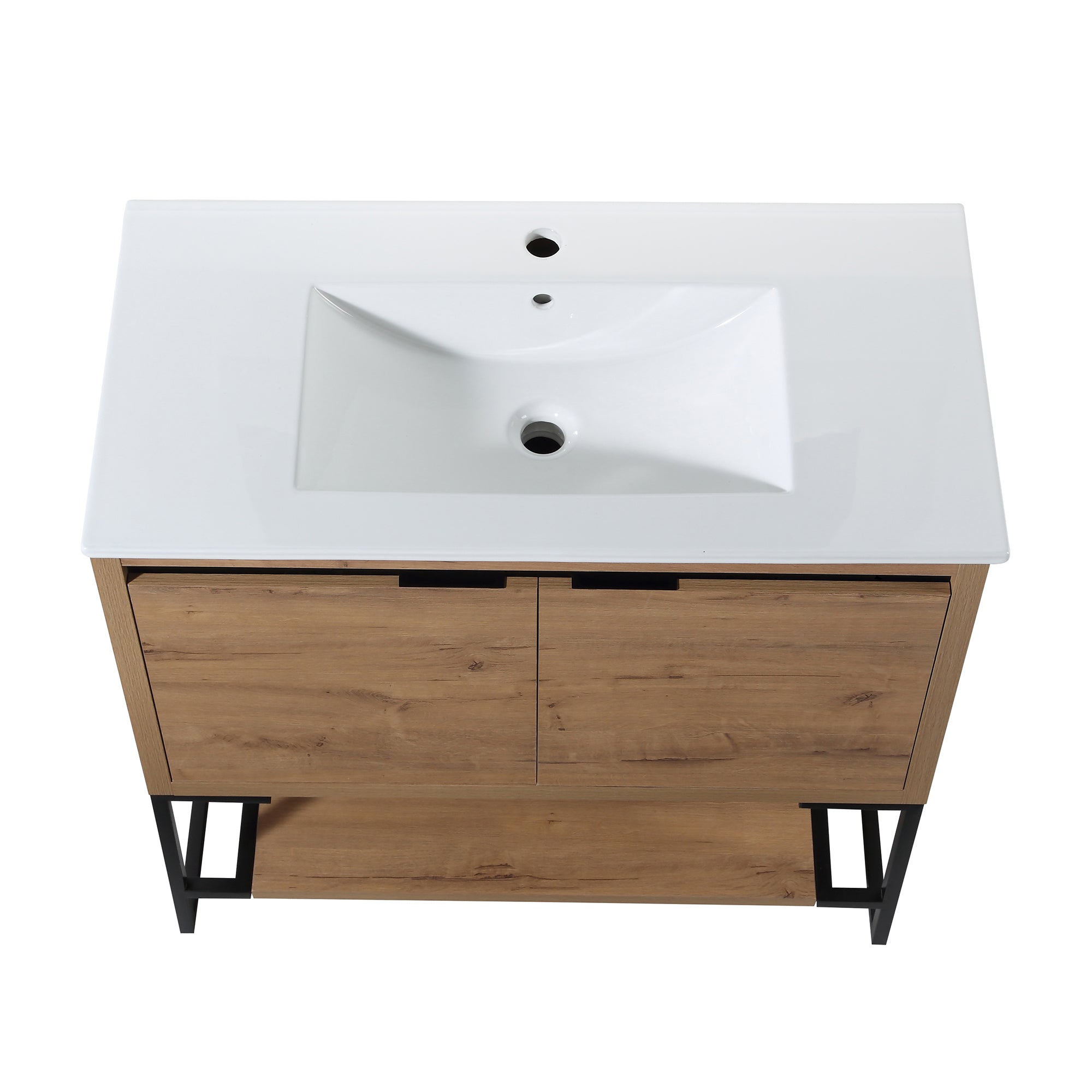 36 in. W x 18 in. D x 35 in. H Bath Vanity Set in Imitative Oak with Cultured Marble Vanity Top in White with White Basin