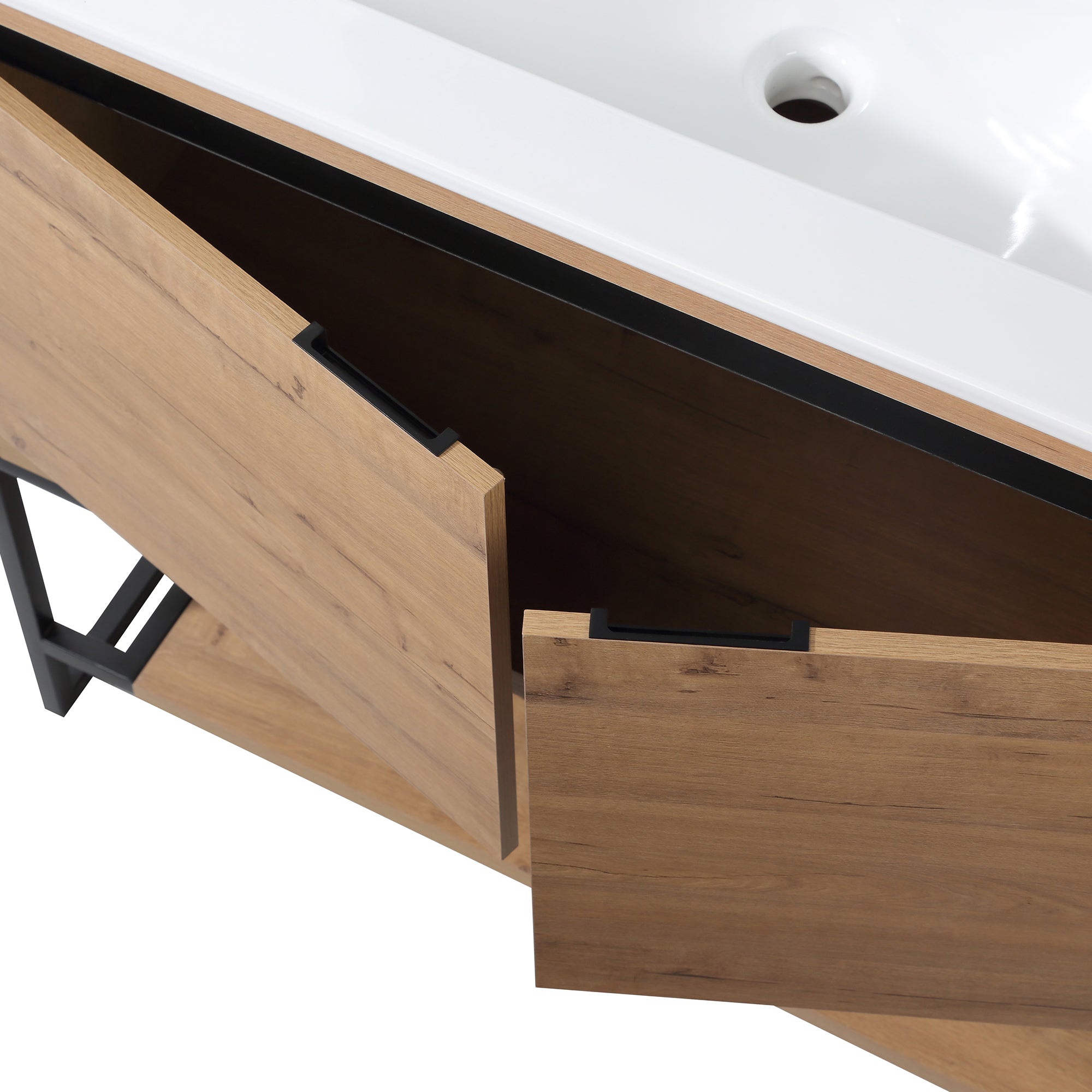 36 in. W x 18 in. D x 35 in. H Bath Vanity Set in Imitative Oak with Cultured Marble Vanity Top in White with White Basin