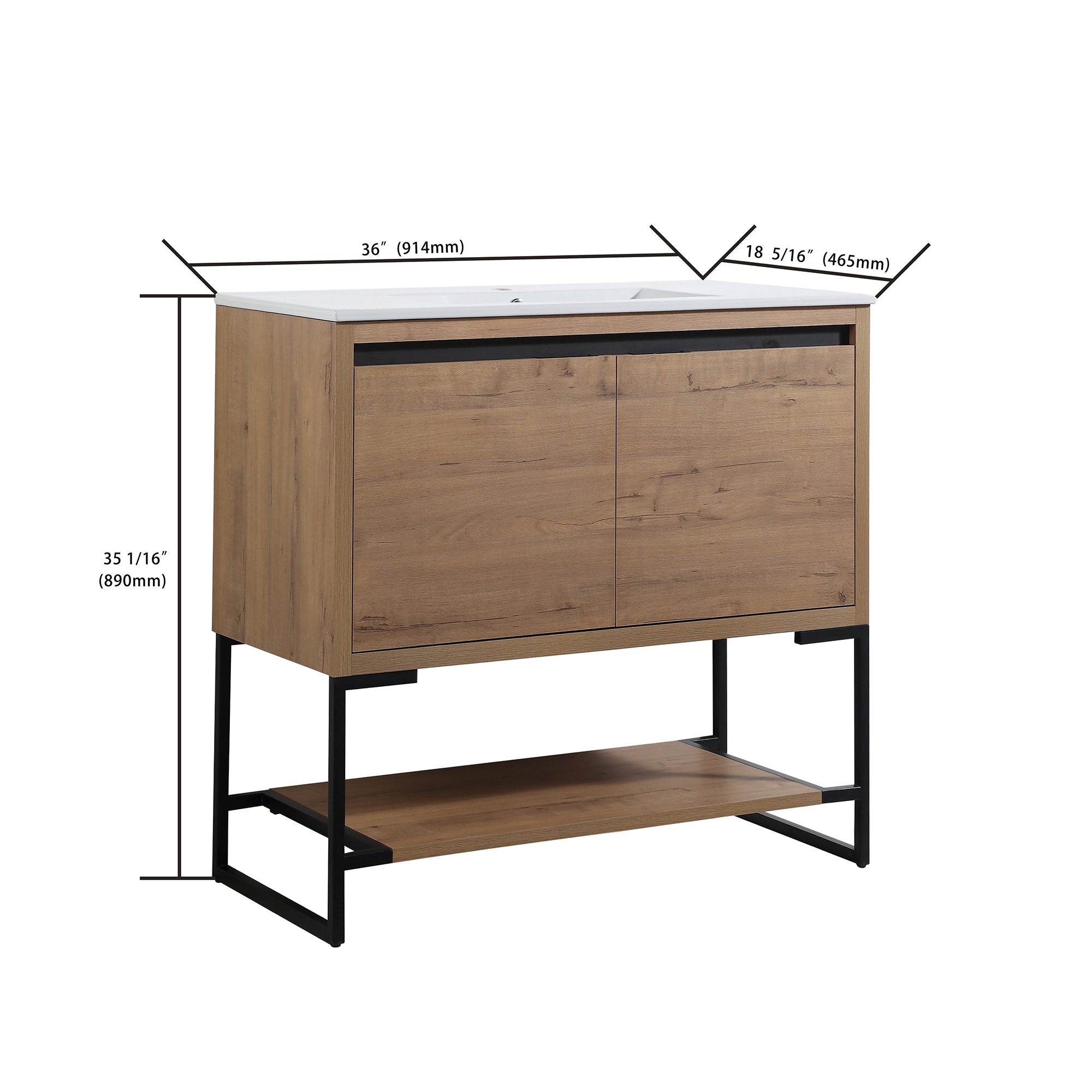 36 in. W x 18 in. D x 35 in. H Bath Vanity Set in Imitative Oak with Cultured Marble Vanity Top in White with White Basin