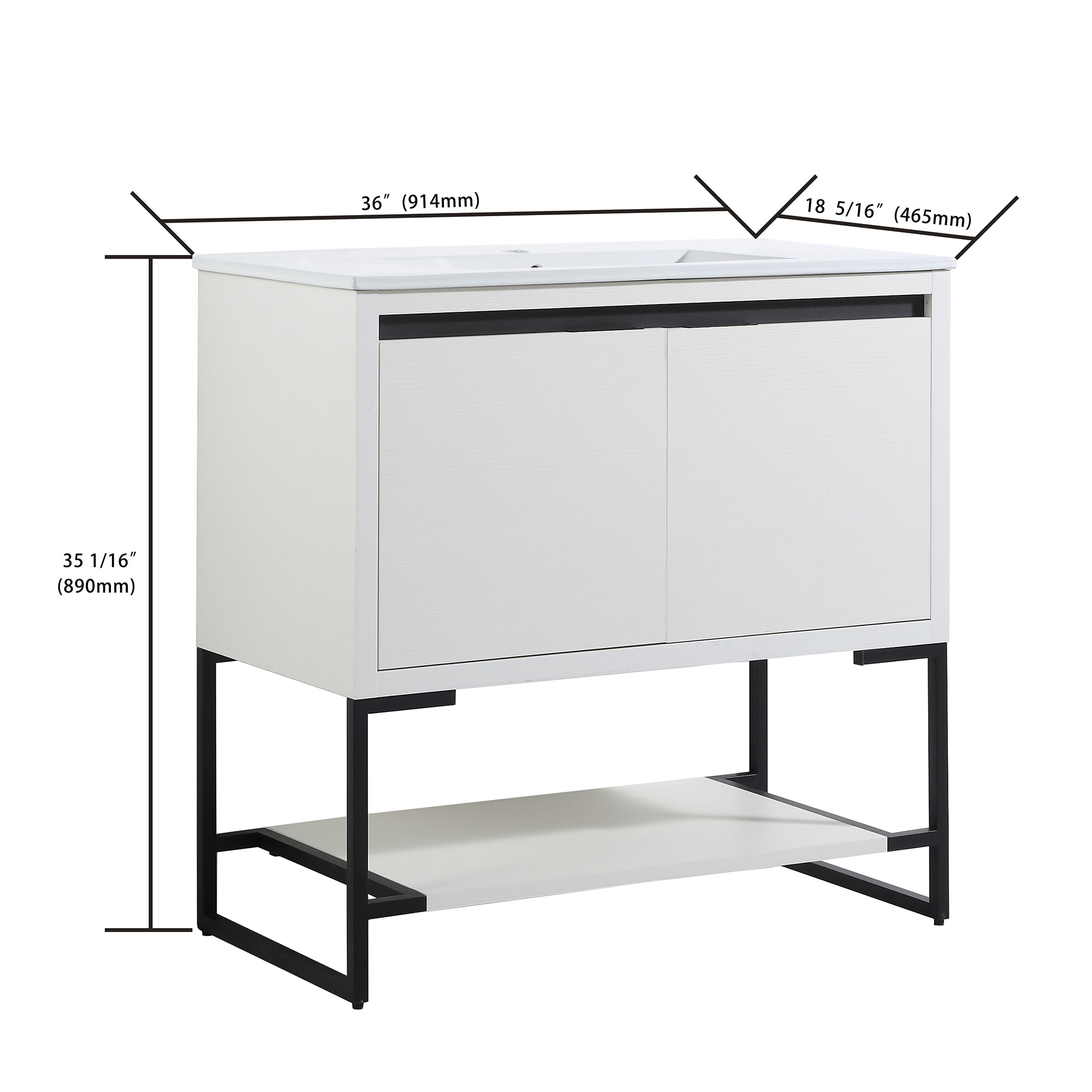 36 in. W x 18 in. D x 35 in. H Bath Vanity Set in White with Cultured Marble Vanity Top in White with White Basin