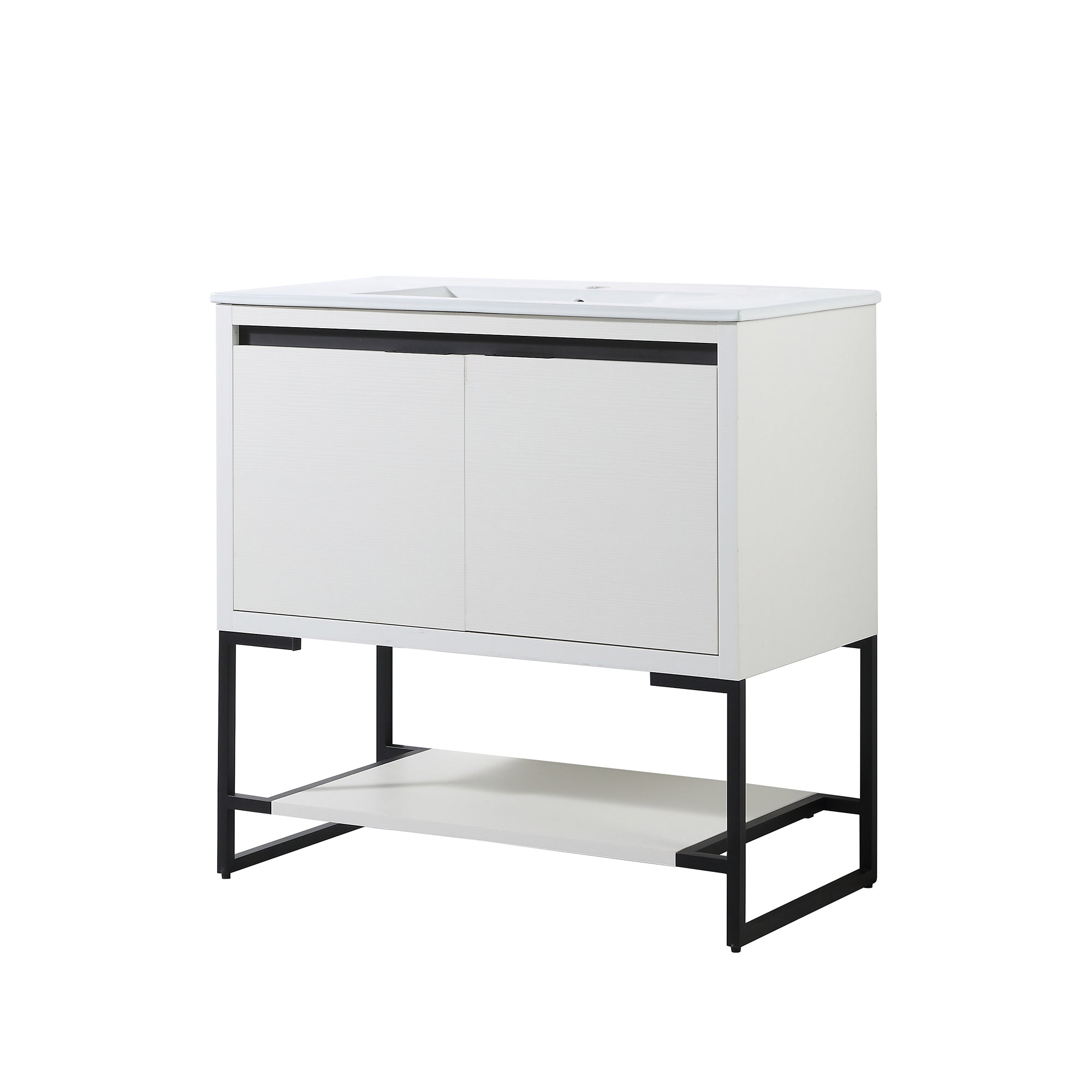 36 in. W x 18 in. D x 35 in. H Bath Vanity Set in White with Cultured Marble Vanity Top in White with White Basin