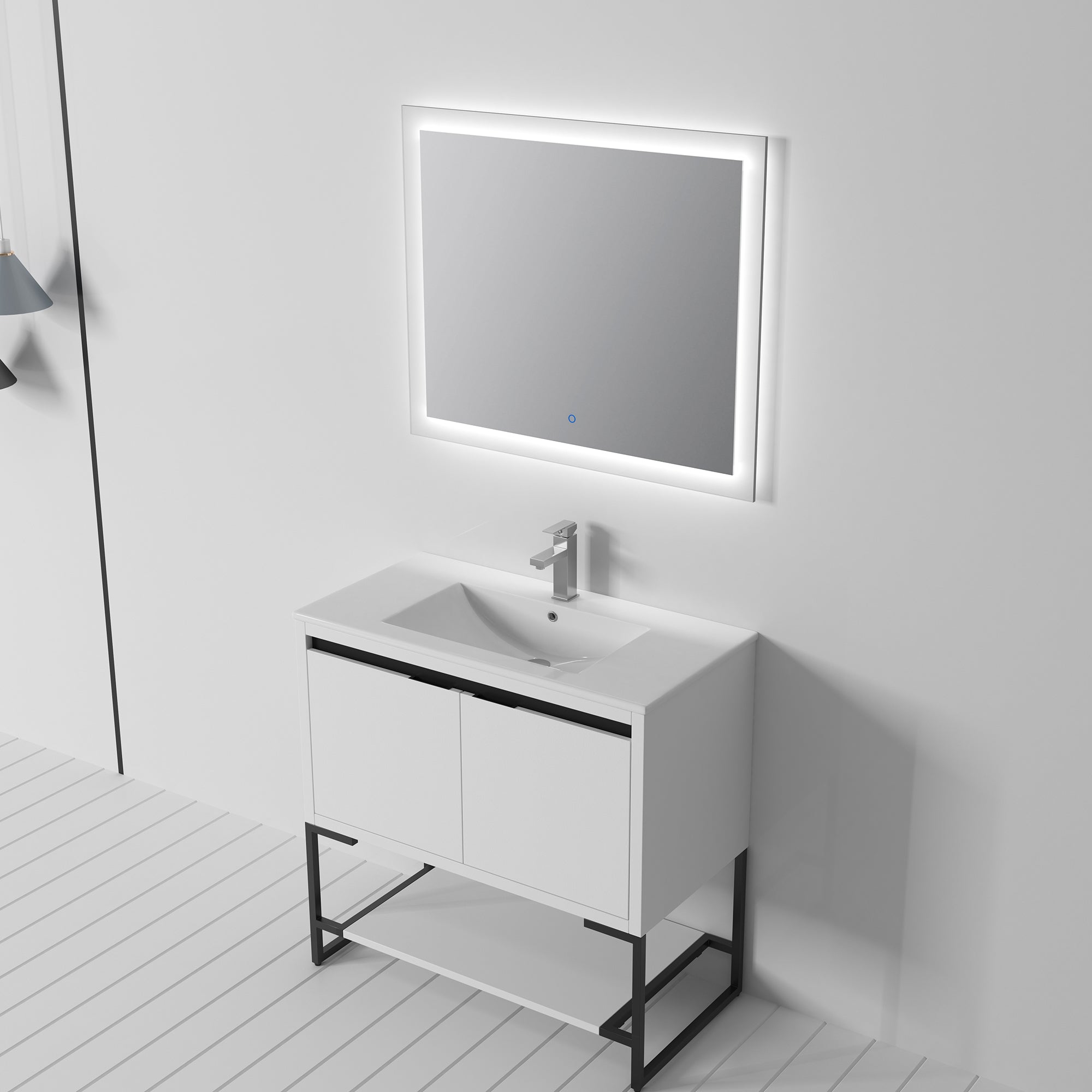 36 in. W x 18 in. D x 35 in. H Bath Vanity Set in White with Cultured Marble Vanity Top in White with White Basin