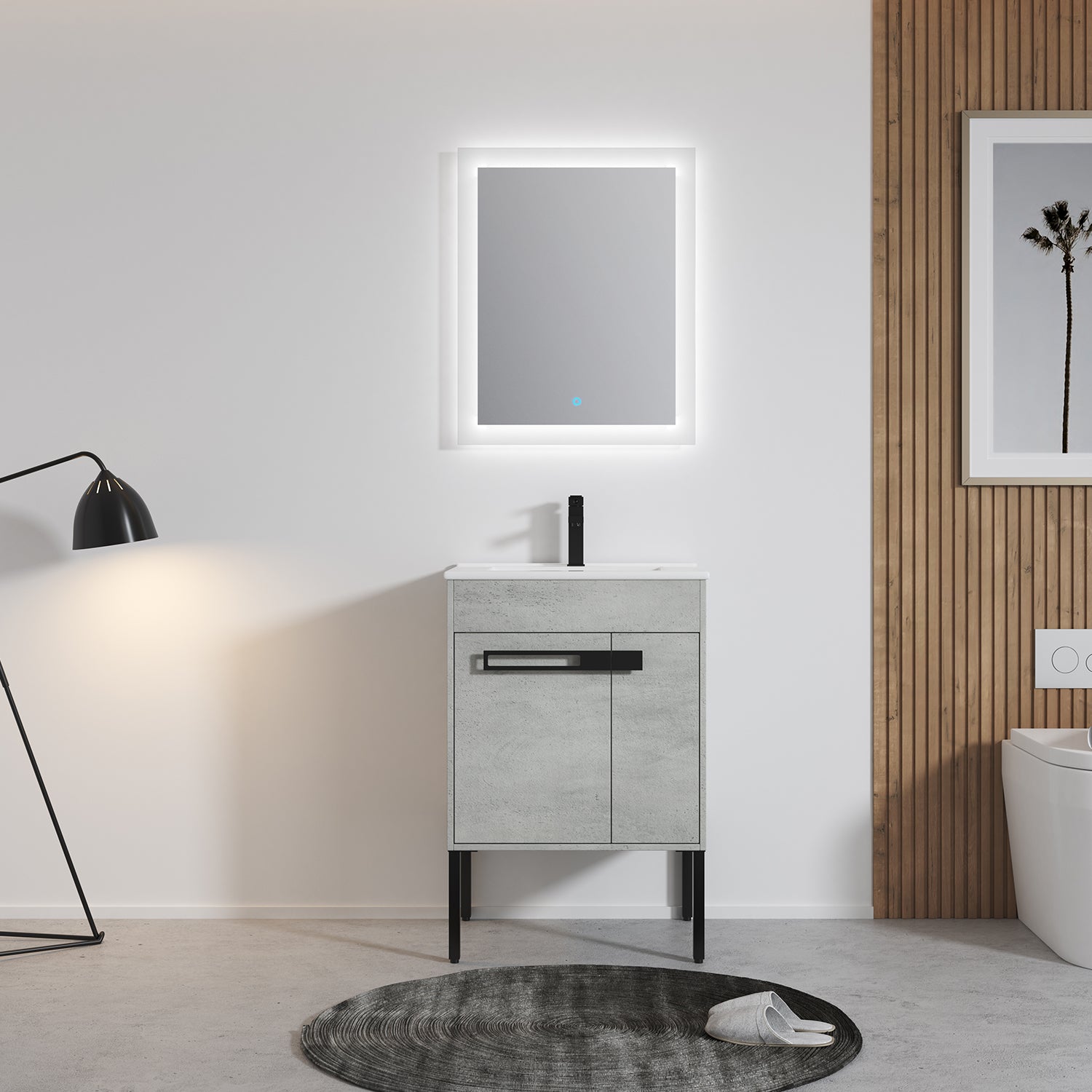 24 in. W x 18 in. D x 34 in. H Bath Vanity Set in Cement Grey with Ceramic Vanity Top in White with White Basin