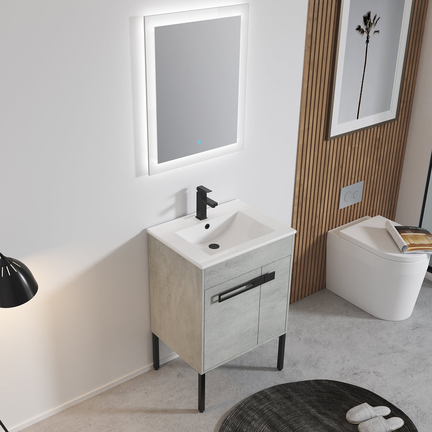 24 in. W x 18 in. D x 34 in. H Bath Vanity Set in Cement Grey with Ceramic Vanity Top in White with White Basin