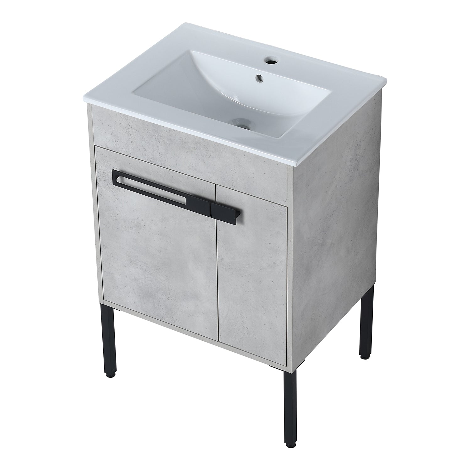 24 in. W x 18 in. D x 34 in. H Bath Vanity Set in Cement Grey with Ceramic Vanity Top in White with White Basin