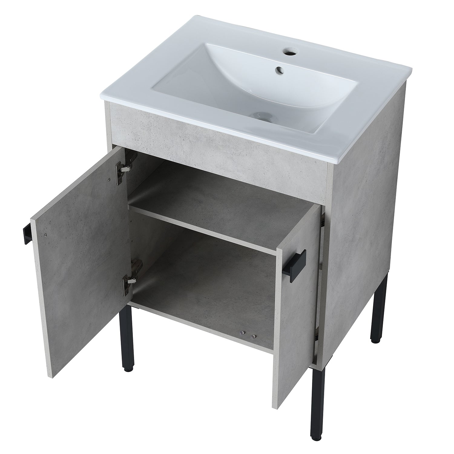 24 in. W x 18 in. D x 34 in. H Bath Vanity Set in Cement Grey with Ceramic Vanity Top in White with White Basin