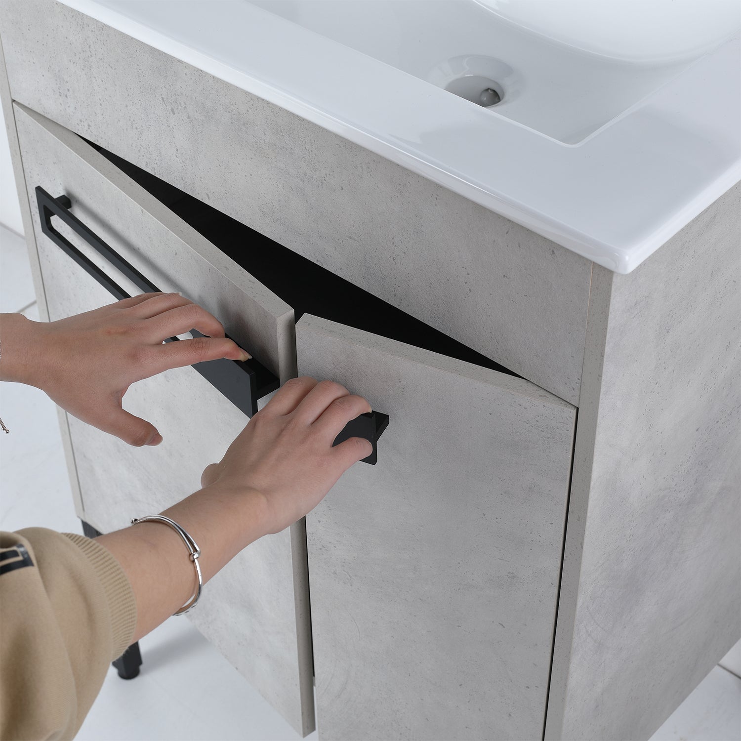 24 in. W x 18 in. D x 34 in. H Bath Vanity Set in Cement Grey with Ceramic Vanity Top in White with White Basin